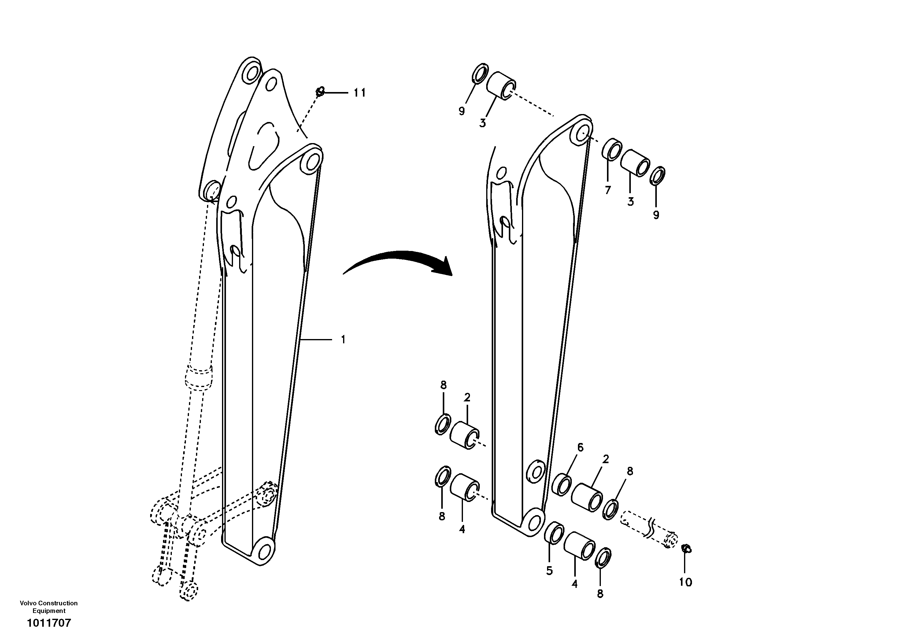 Схема запчастей Volvo ECR58 - 67848 Dipper arm and grease piping with piping seat 