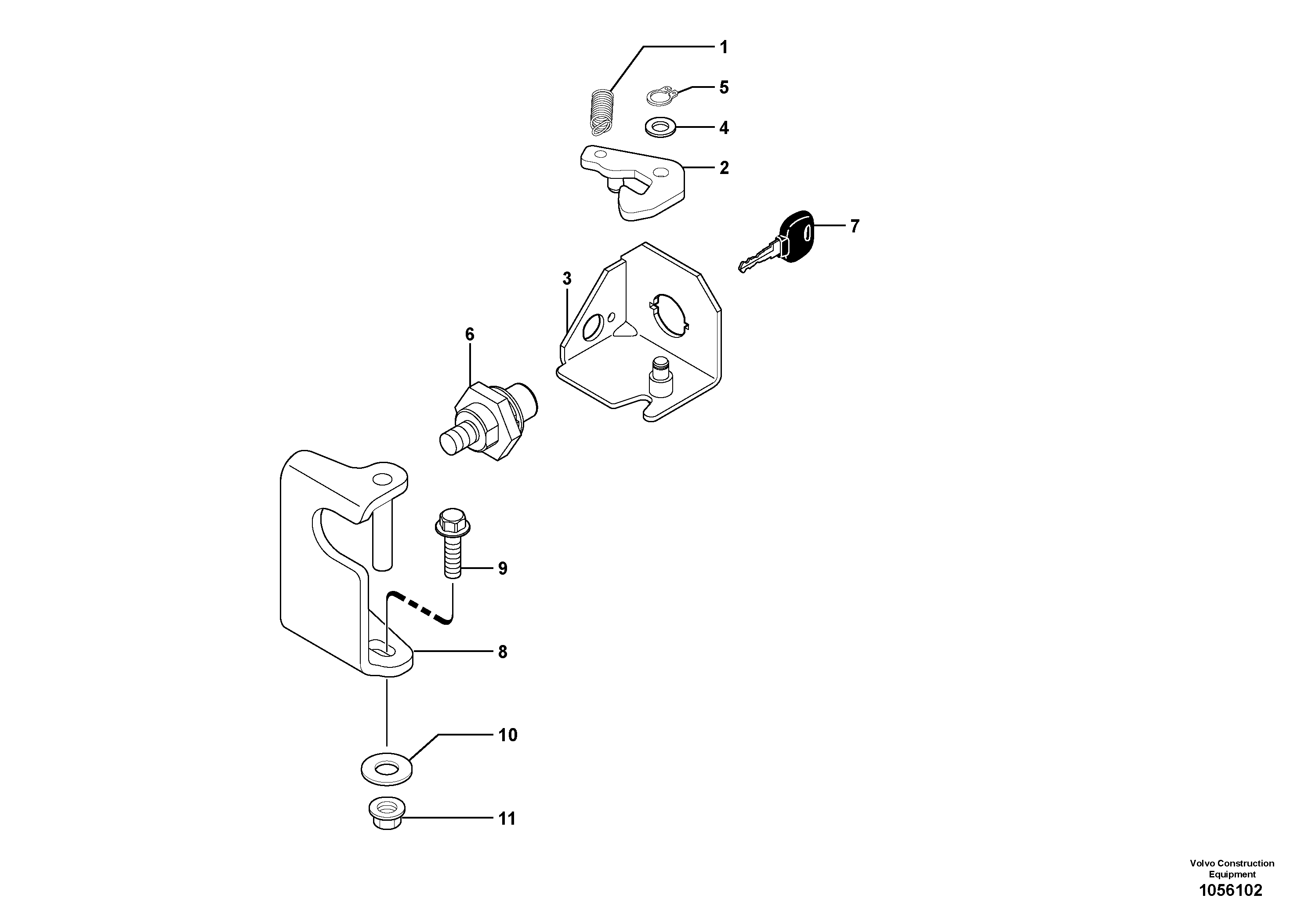 Схема запчастей Volvo ECR28 TYPE 601 - 67686 Замок крышки двигателя 