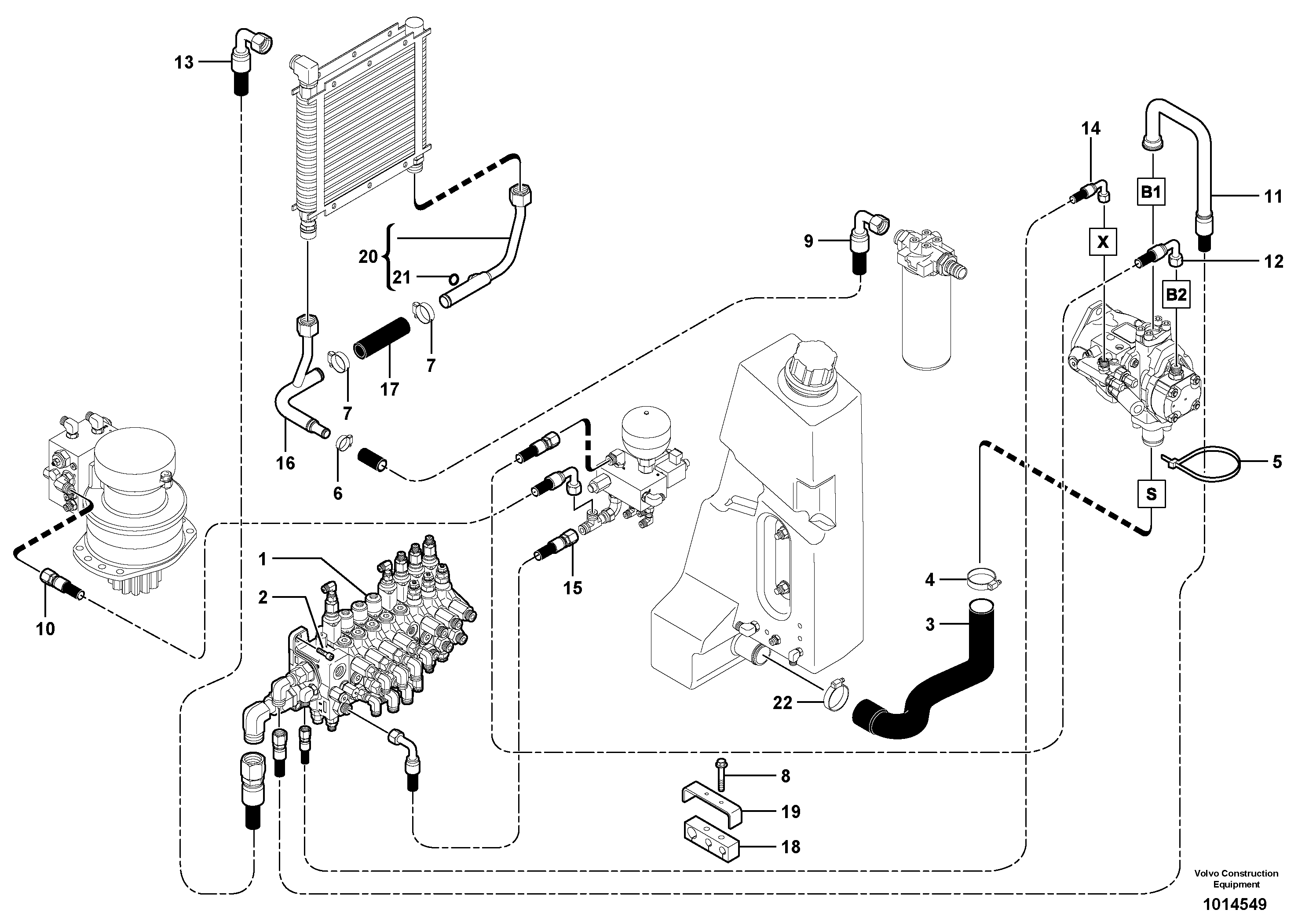 Схема запчастей Volvo ECR28 TYPE 601 - 71329 Hydraulic system: feed-and suction line 