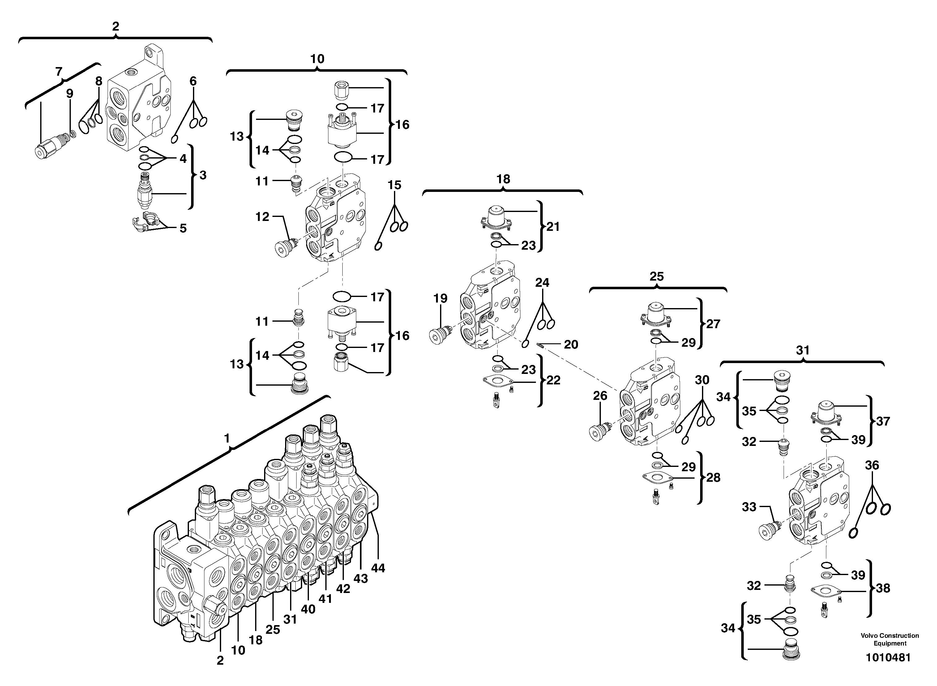Схема запчастей Volvo ECR28 TYPE 601 - 71377 Клапан регулирующий (распределительный) восьмиходовой 