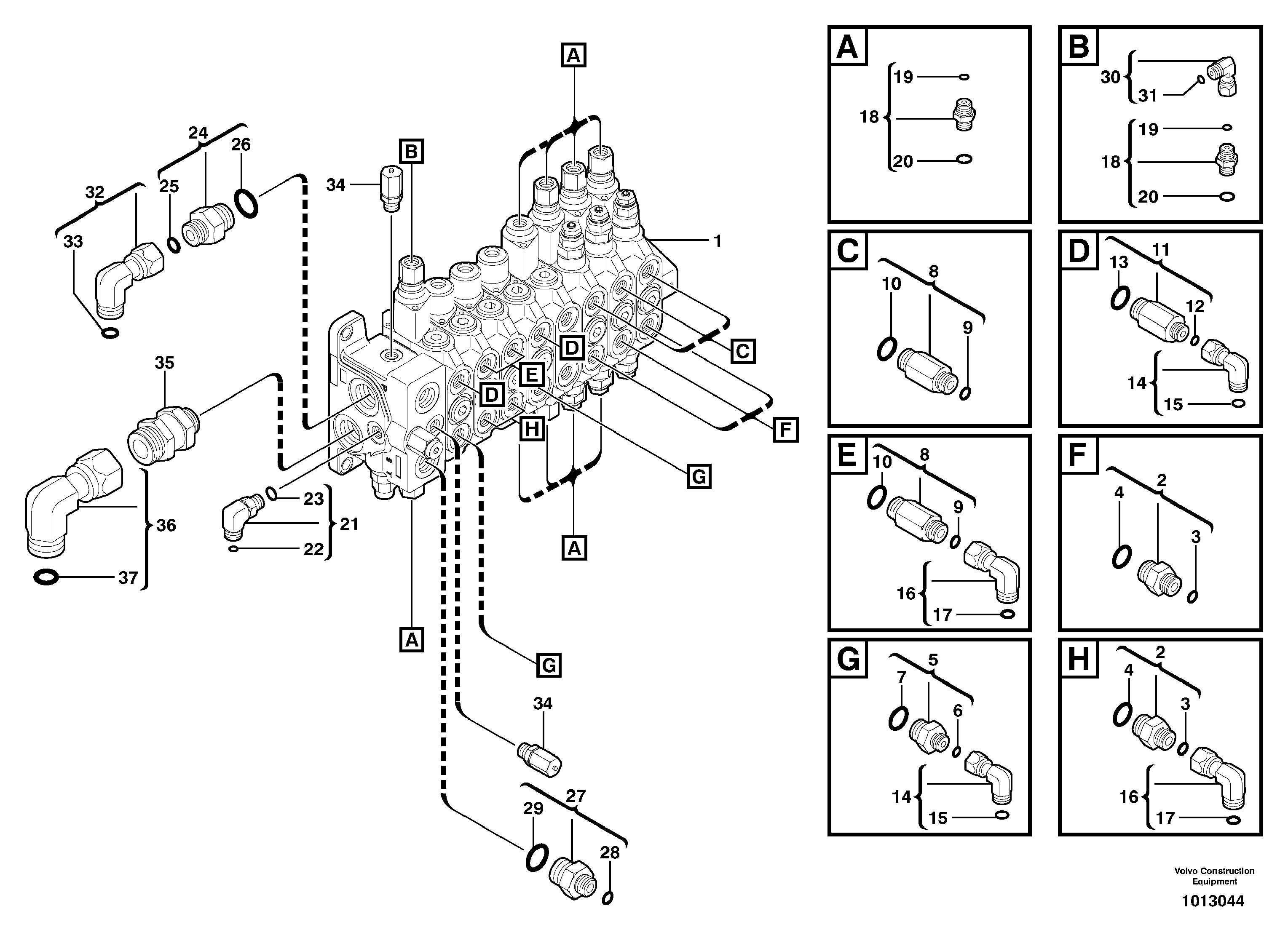 Схема запчастей Volvo ECR28 TYPE 601 - 91870 Main valve assembly with fitting parts 