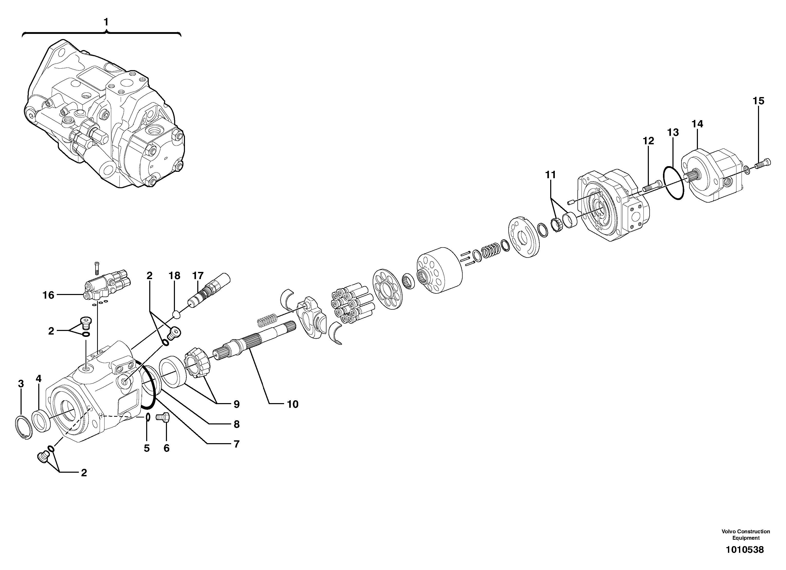 Схема запчастей Volvo ECR28 TYPE 601 - 68620 Гидронасос (основной насос) 