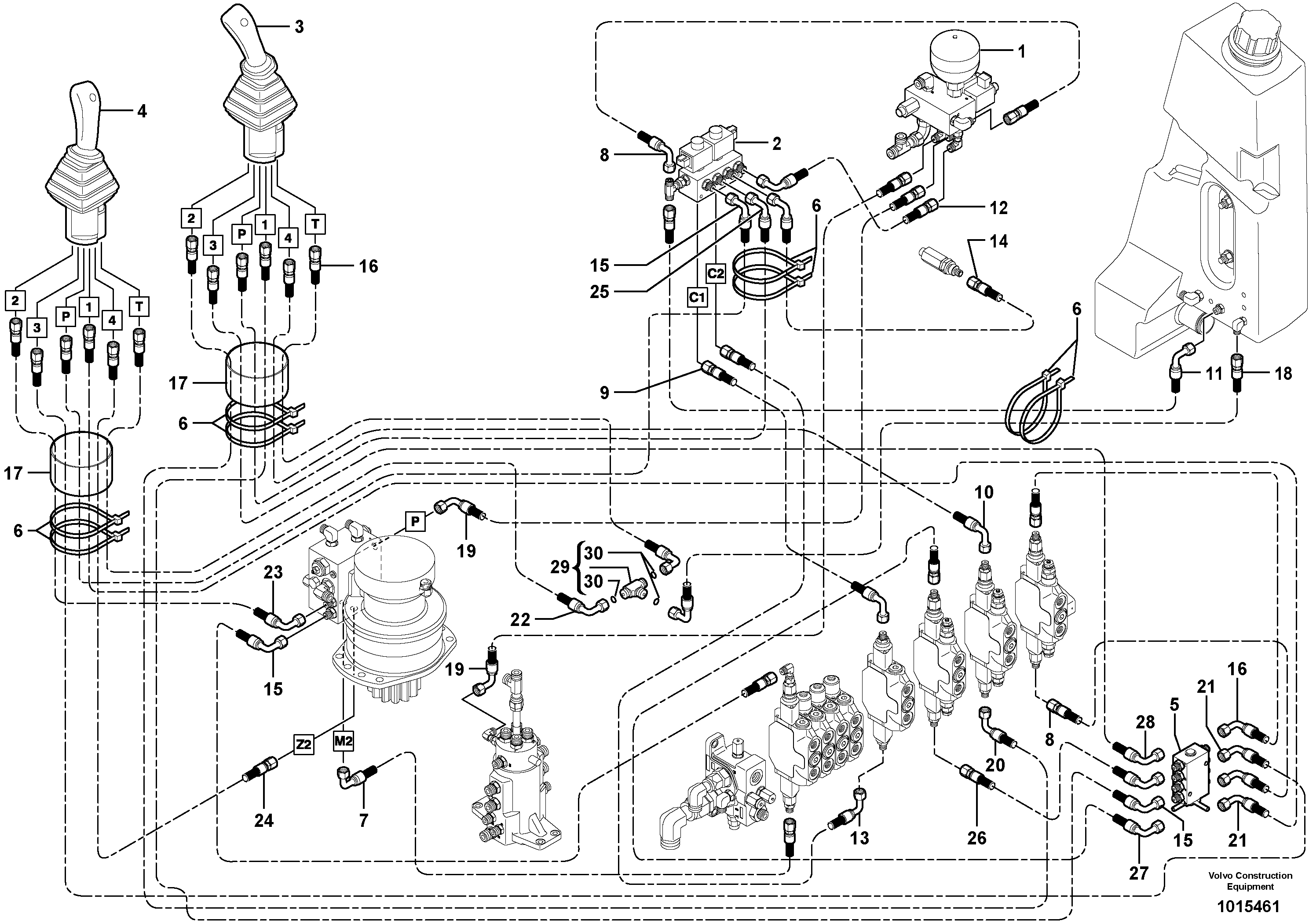Схема запчастей Volvo ECR28 TYPE 601 - 75161 Hydraulic circuit ( low pressure ) 