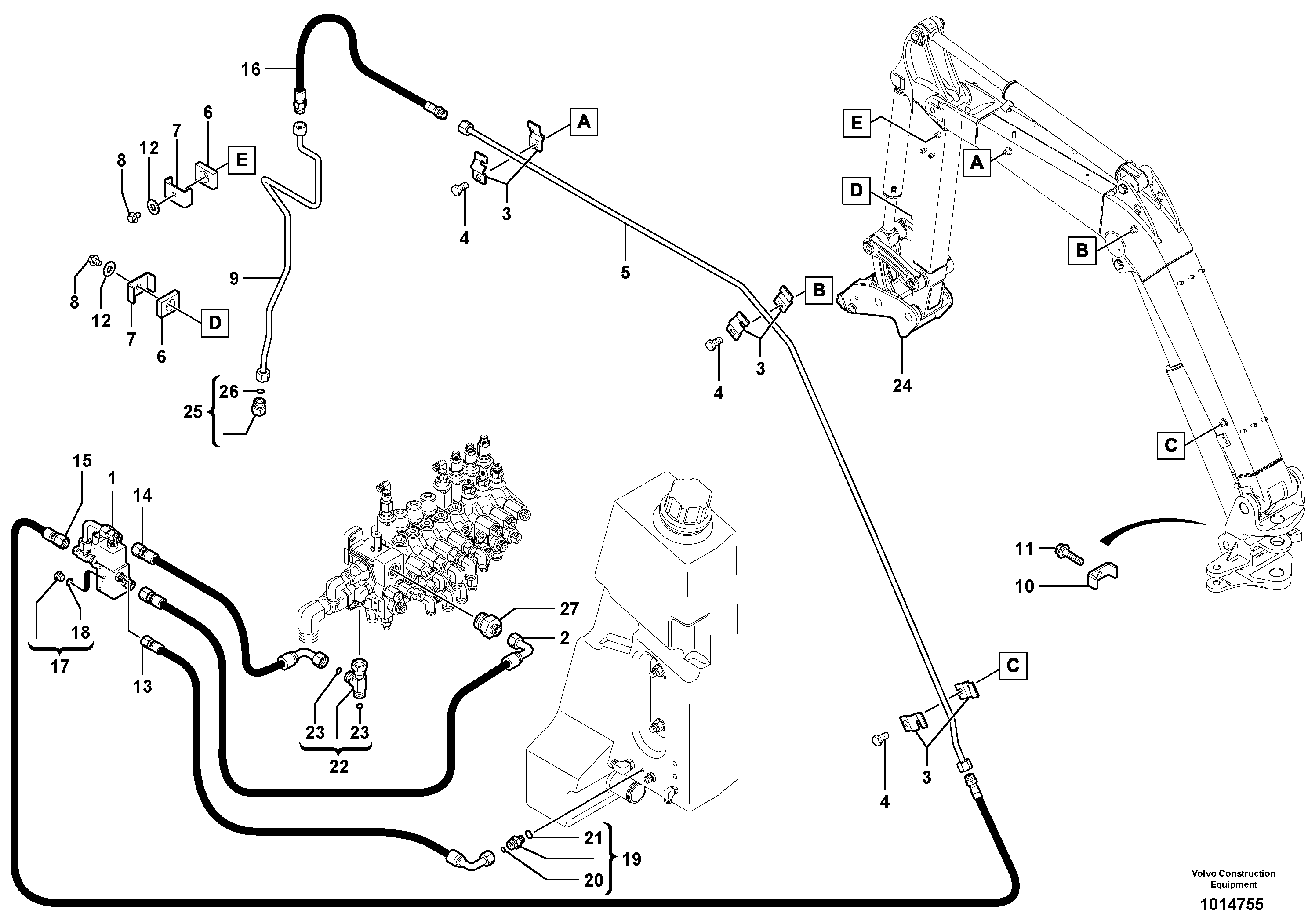 Схема запчастей Volvo ECR28 TYPE 601 - 72748 Hydraulic circuit ( snap-action attachment ) 