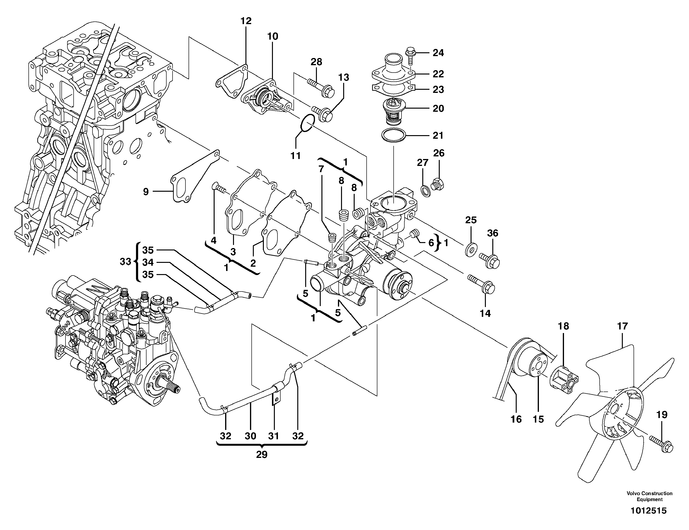 Схема запчастей Volvo ECR38 TYPE 602 - 14161 Водяной насос 
