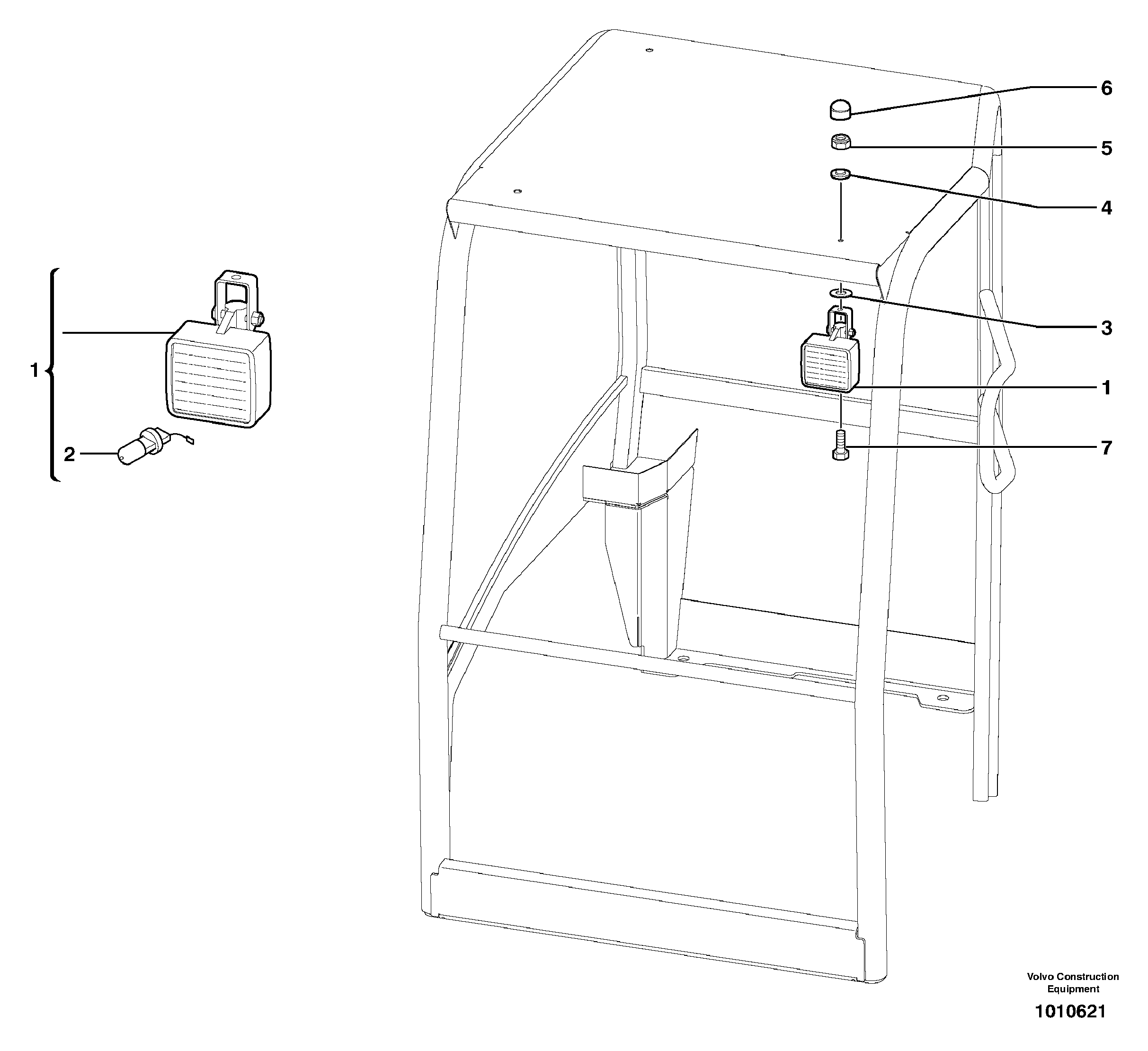 Схема запчастей Volvo ECR38 TYPE 602 - 14521 Front headlight on canopy 
