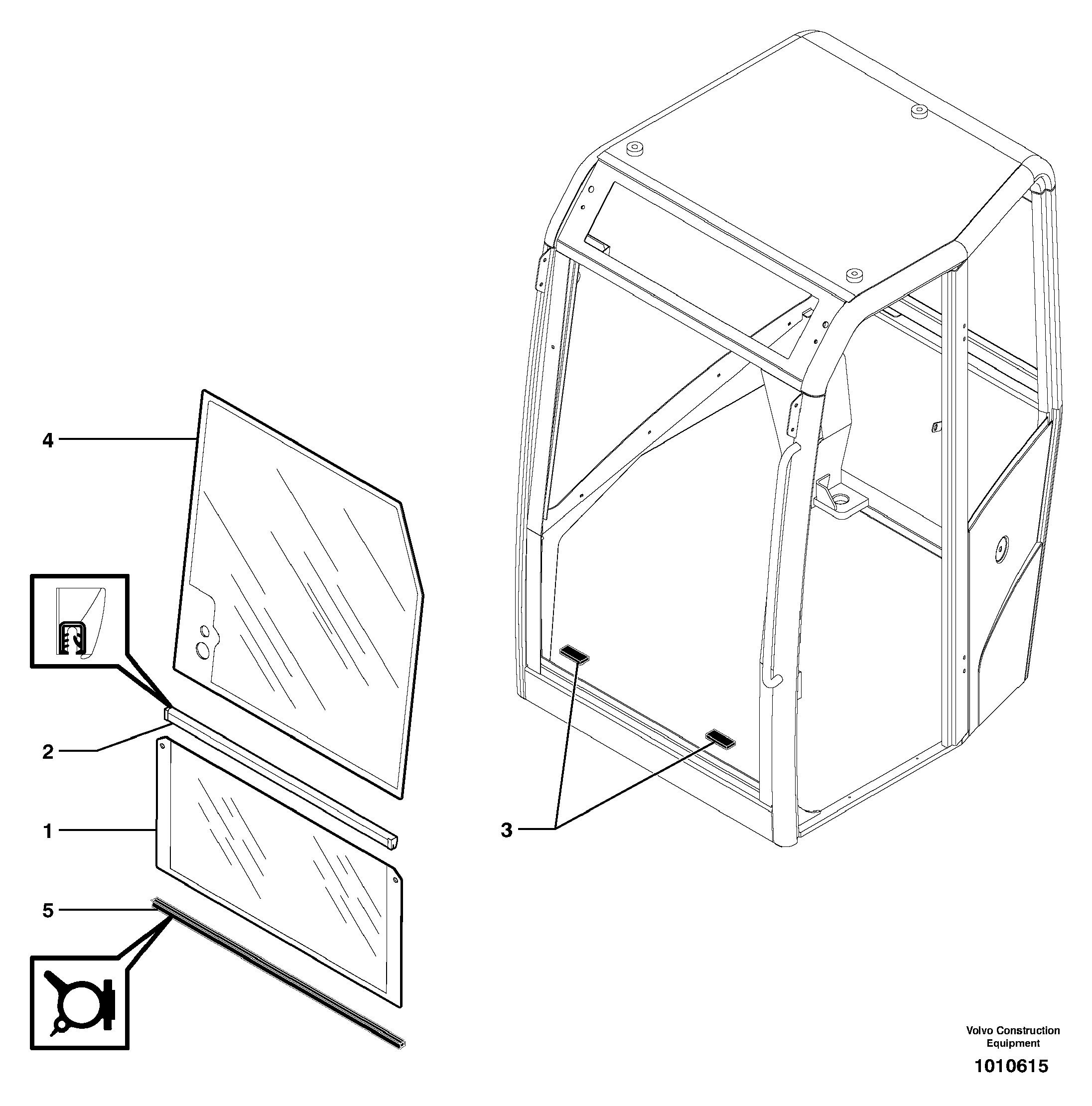 Схема запчастей Volvo ECR38 TYPE 602 - 73580 Cab : windshield 