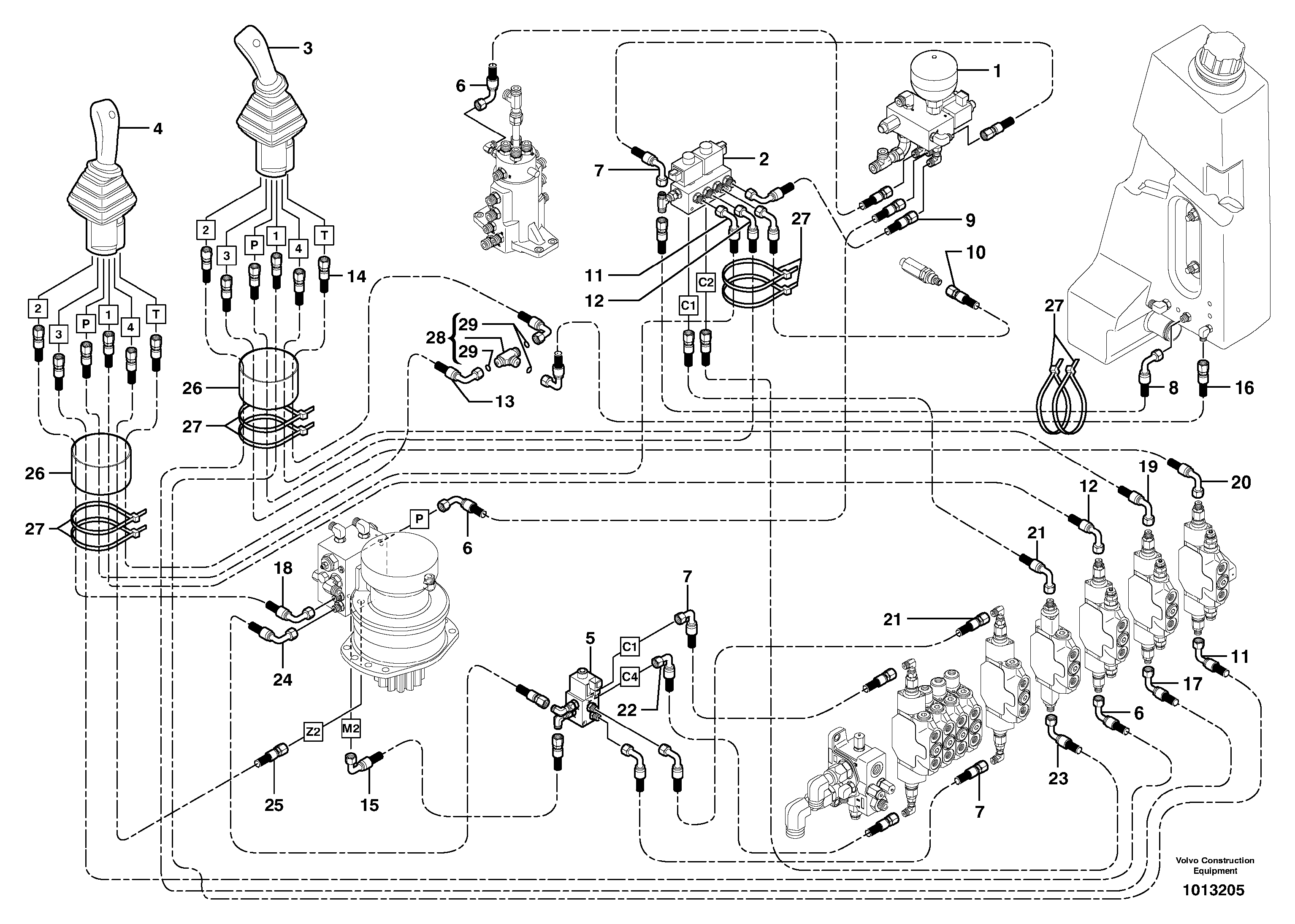 Схема запчастей Volvo ECR38 TYPE 602 - 7531 Hydraulic circuit ( low pressure ) 