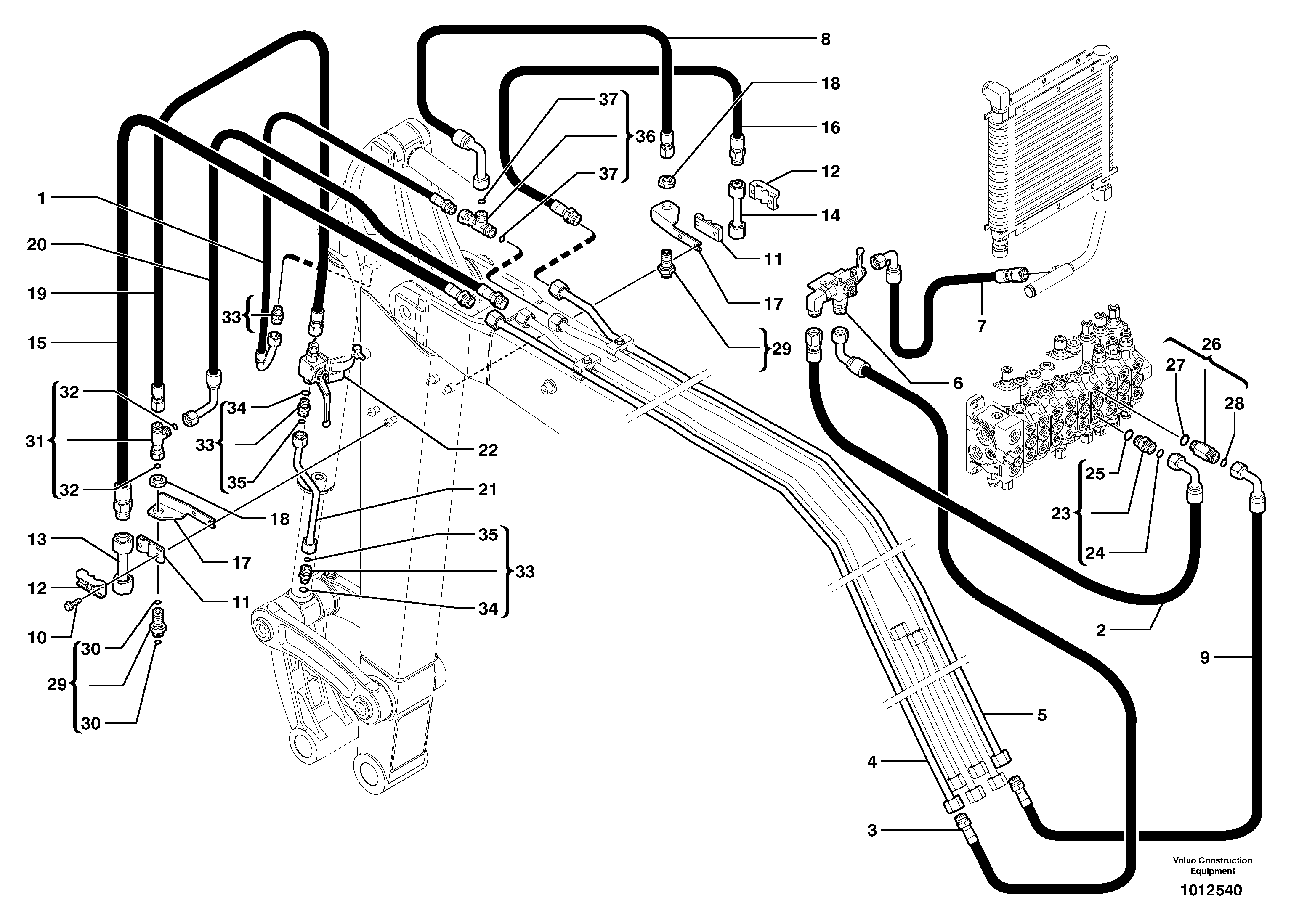Схема запчастей Volvo ECR38 TYPE 602 - 105255 Hydr. circuit. ( attachment ) ( grab jaw ) 