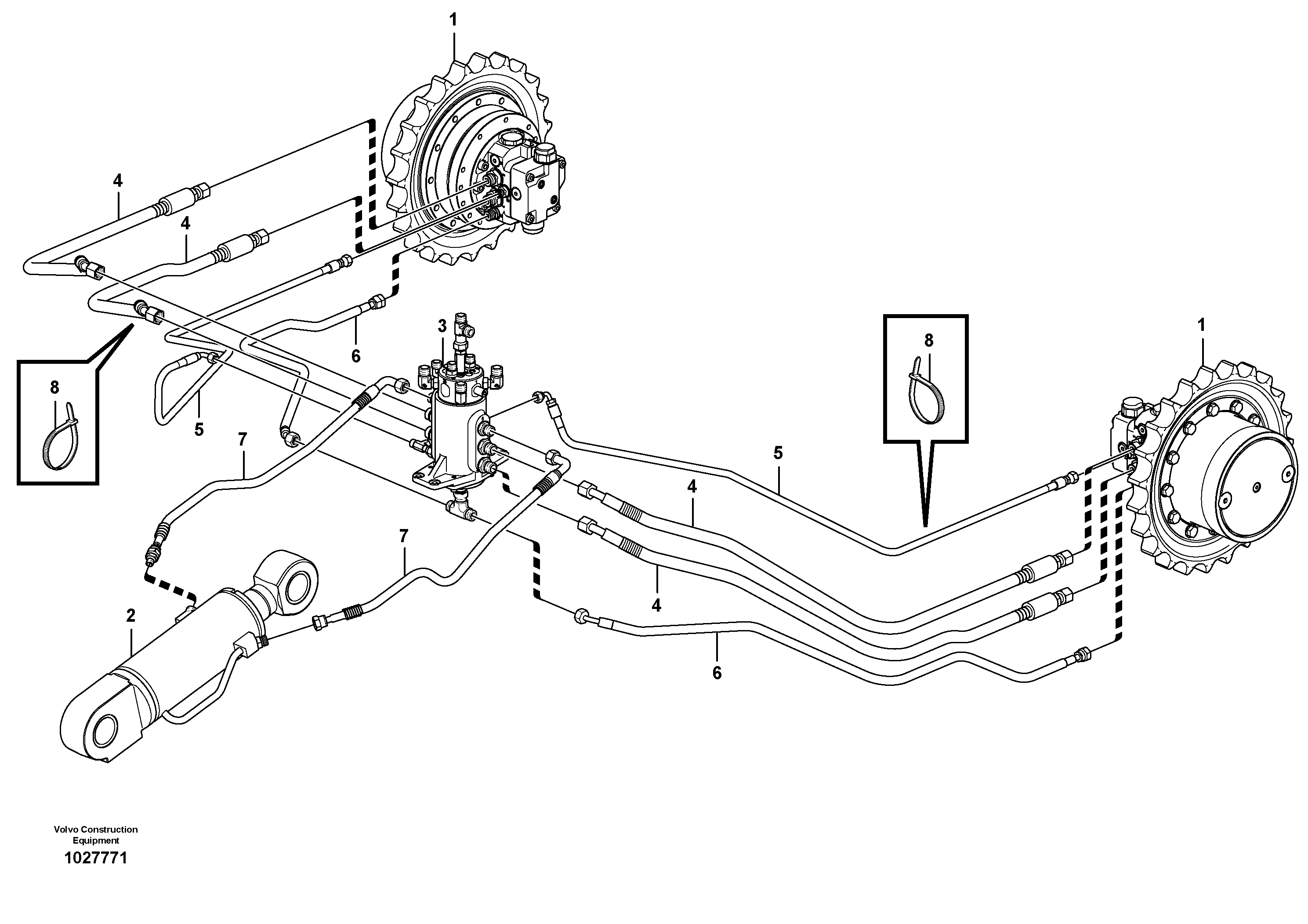 Схема запчастей Volvo ECR38 TYPE 602 - 7741 Hydraulic circuit ( lower frame ) 