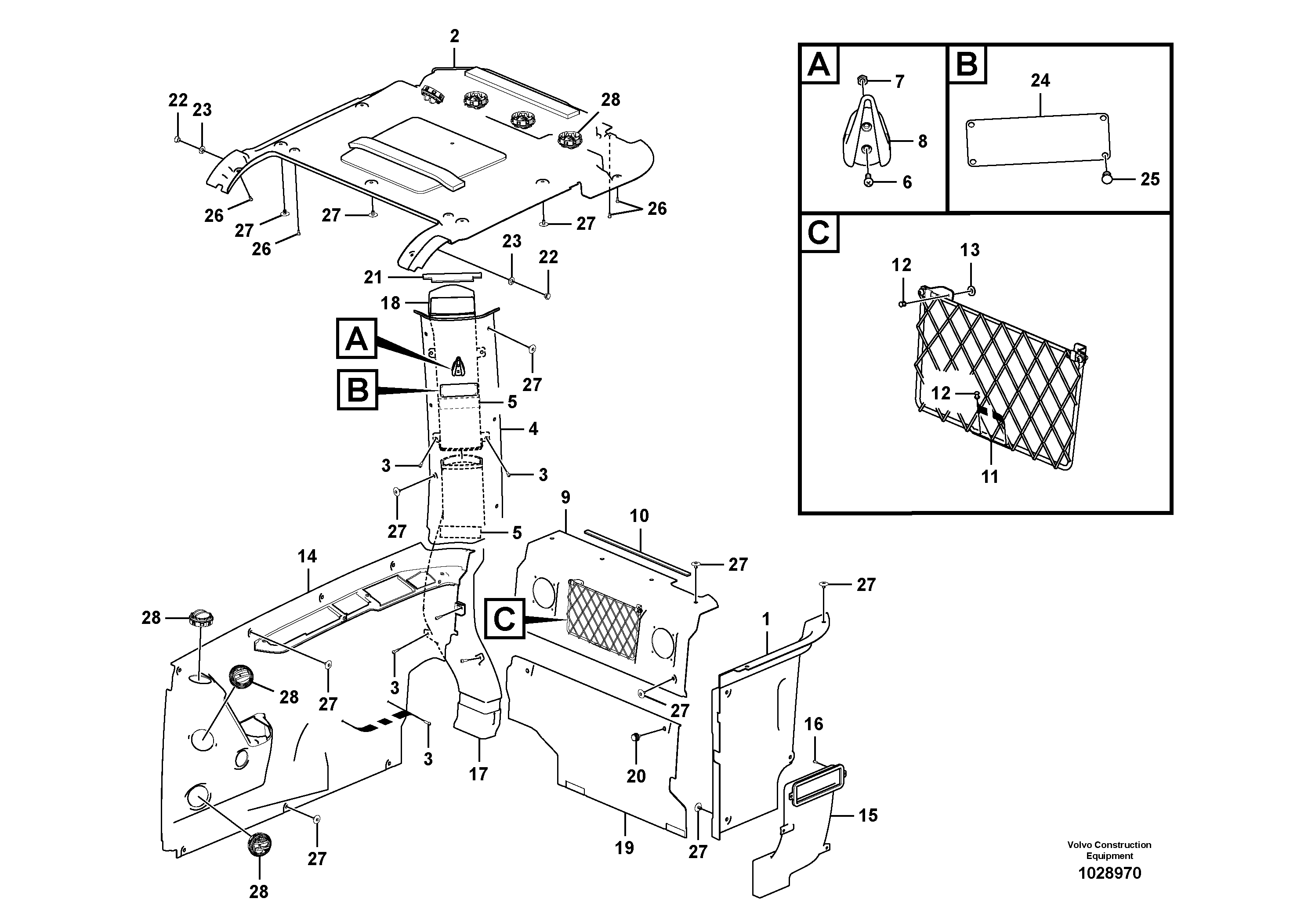 Схема запчастей Volvo EC55C S/N 110001- / 120001- - 74155 Operators cab 