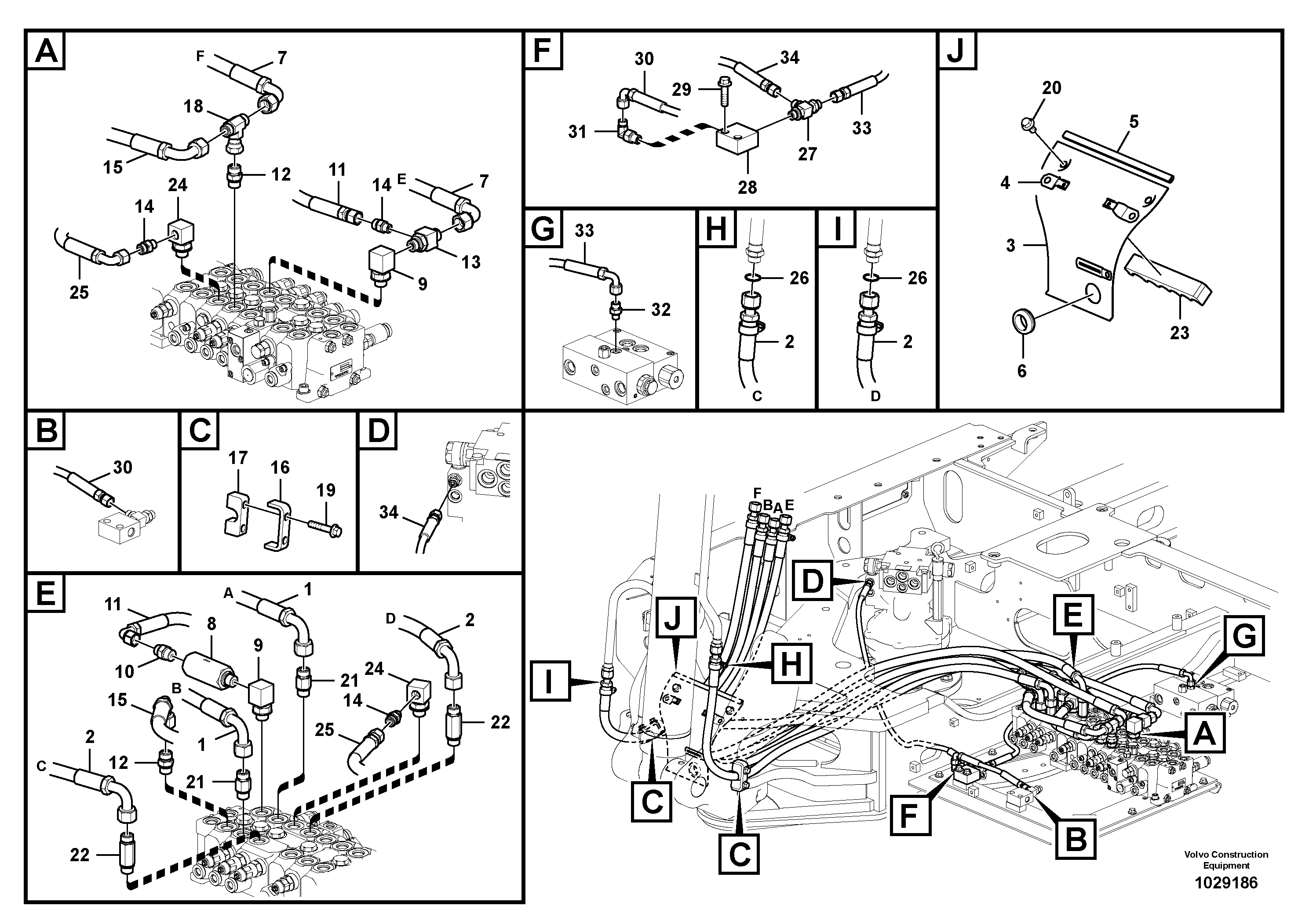 Схема запчастей Volvo EC60C - 47543 Hydraulic system, control valve to boom and swing 