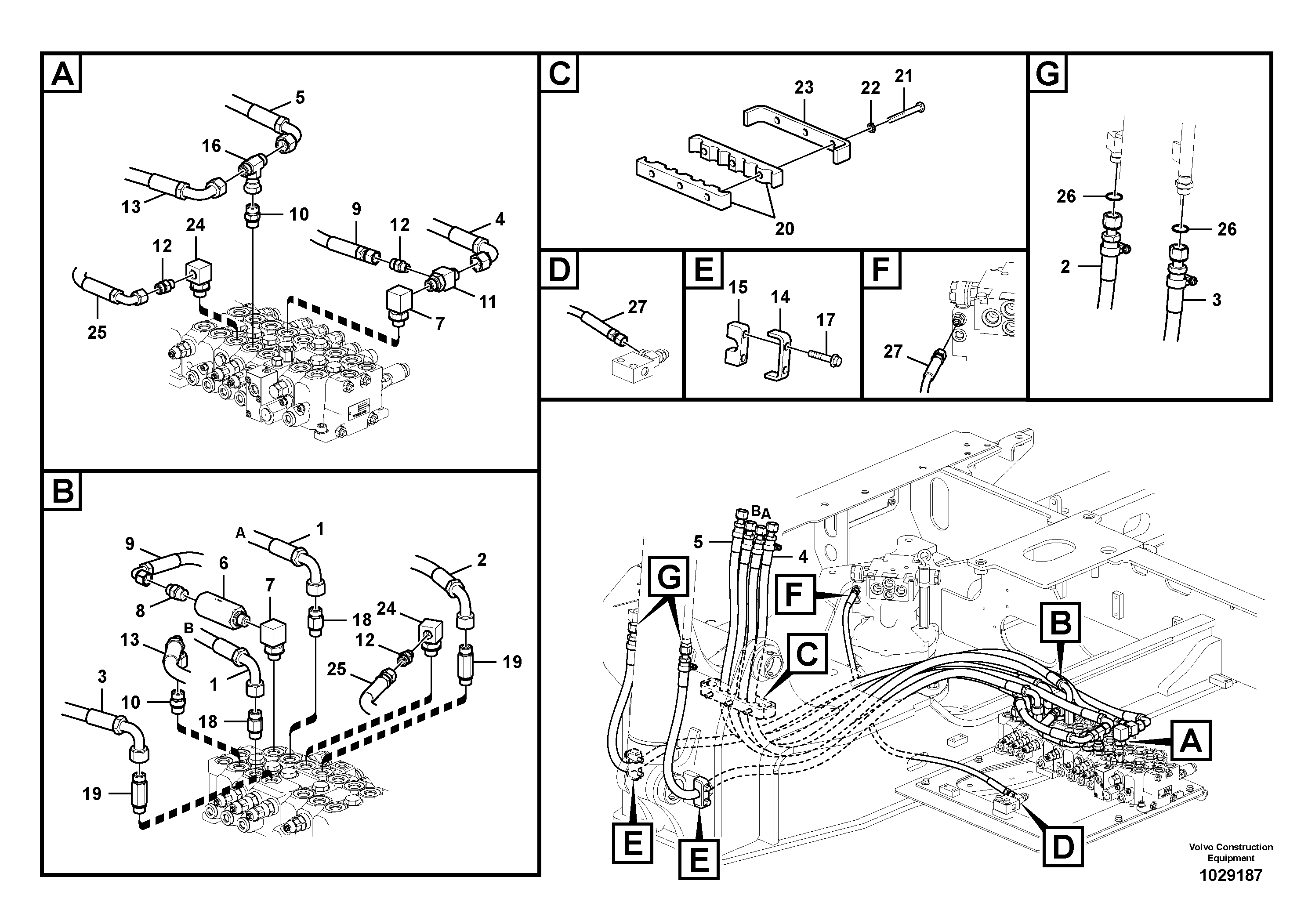 Схема запчастей Volvo EC60C - 47544 Hydraulic system, control valve to boom and swing 
