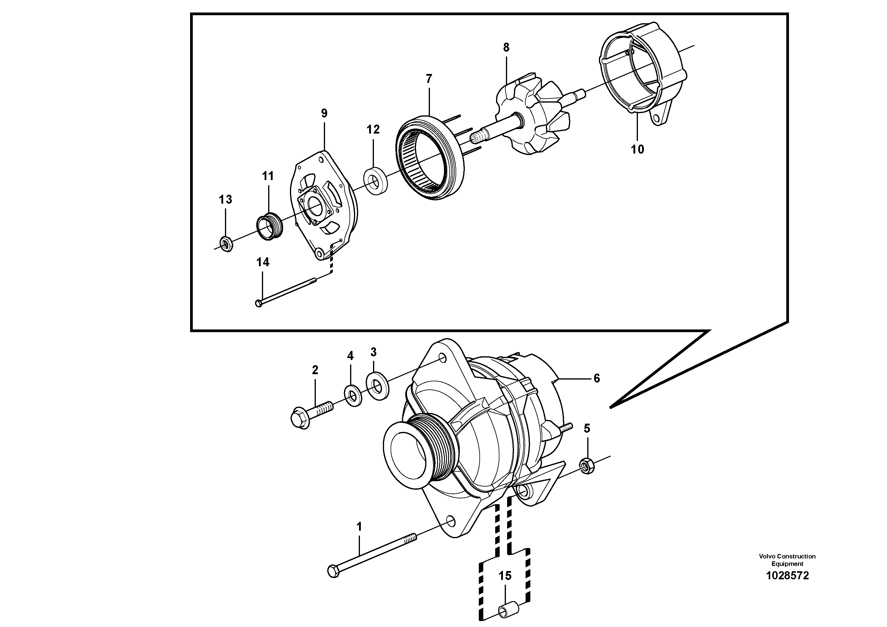 Схема запчастей Volvo EC60C - 63824 Alternator with assembling details 