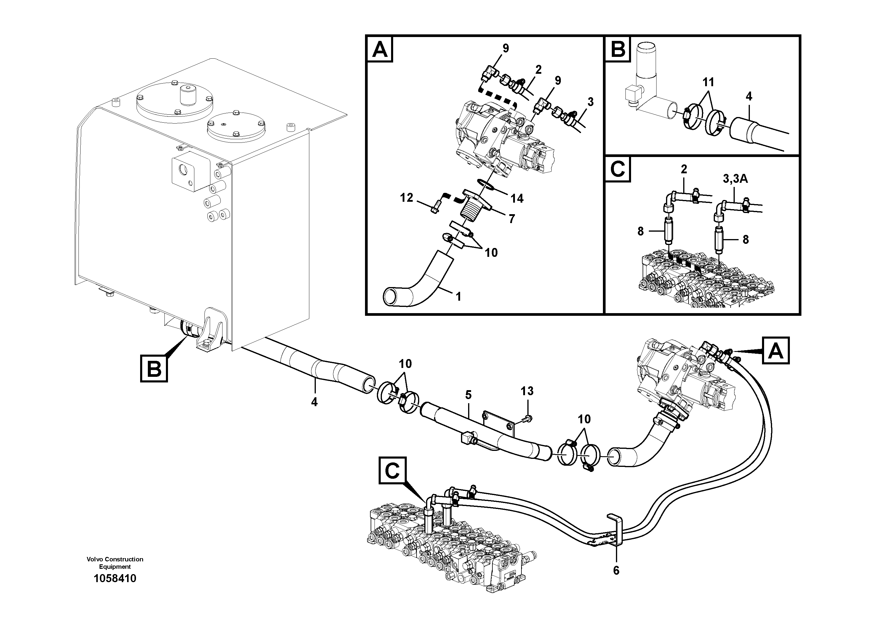 Схема запчастей Volvo EW60C - 100761 Hydraulic system, hydraulic tank to hydraulic pump 