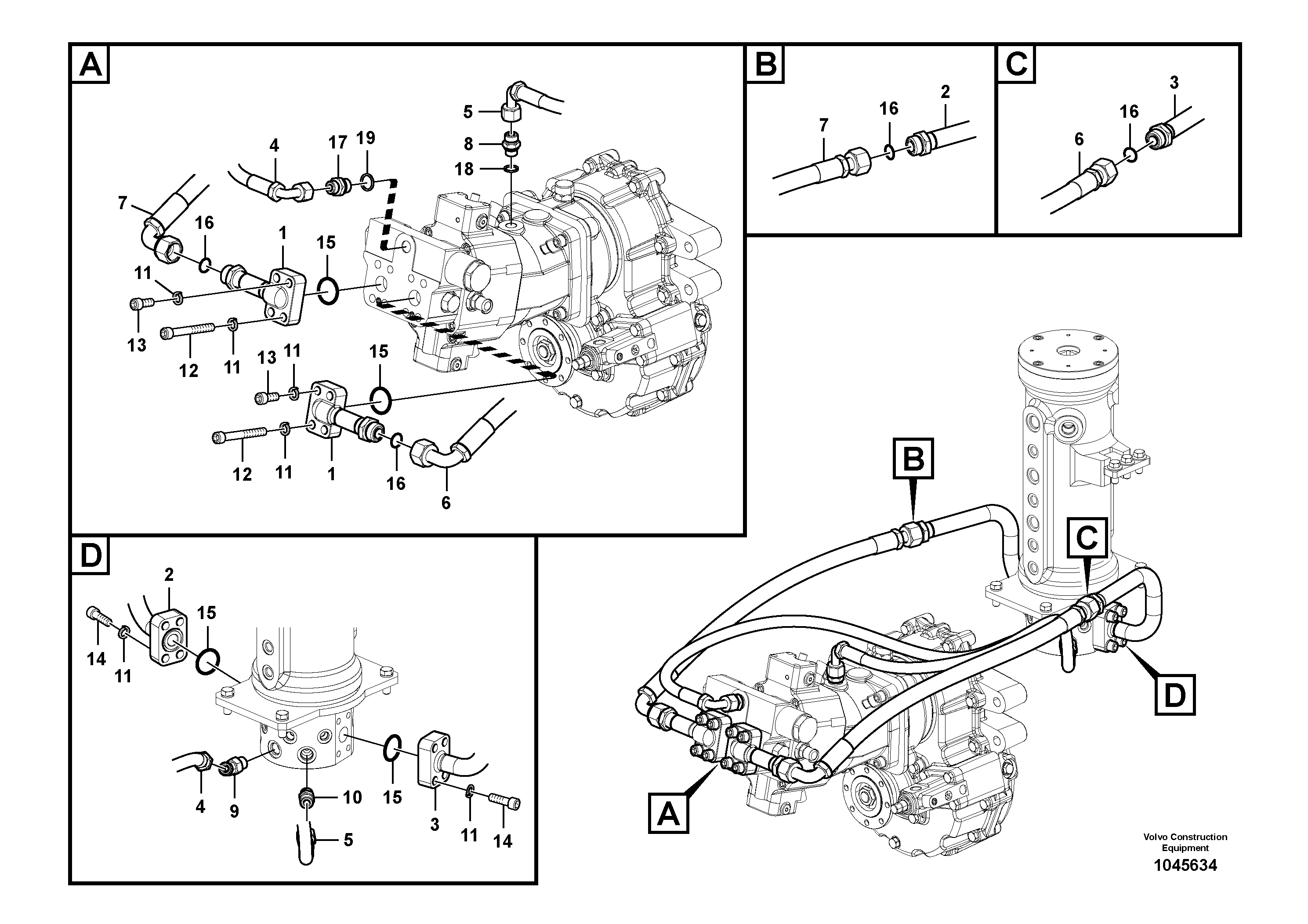 Схема запчастей Volvo EW60C - 102165 Turning joint line, turning joint to travel motor 