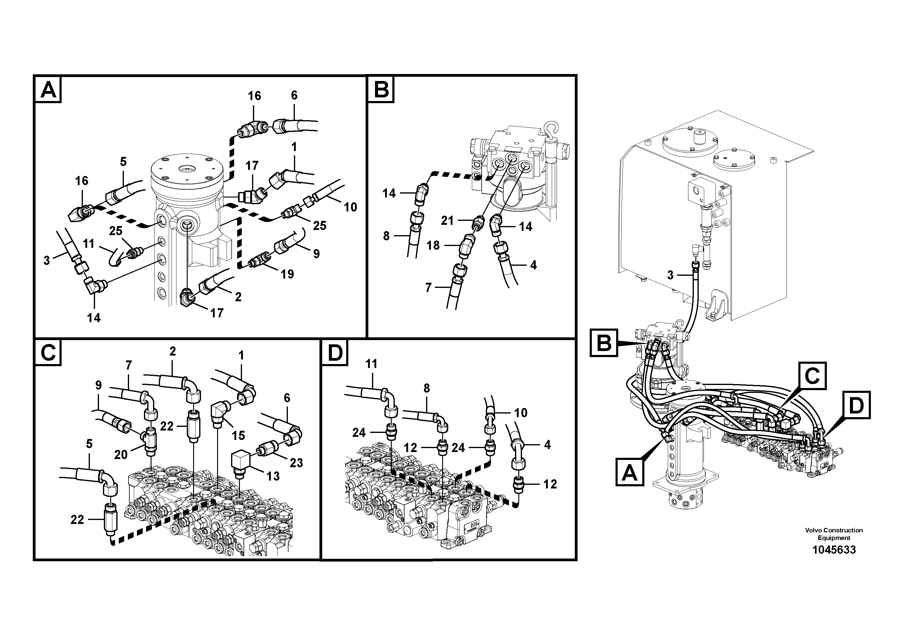 Схема запчастей Volvo EW60C - 104943 Turning joint line, control valve to turning joint 