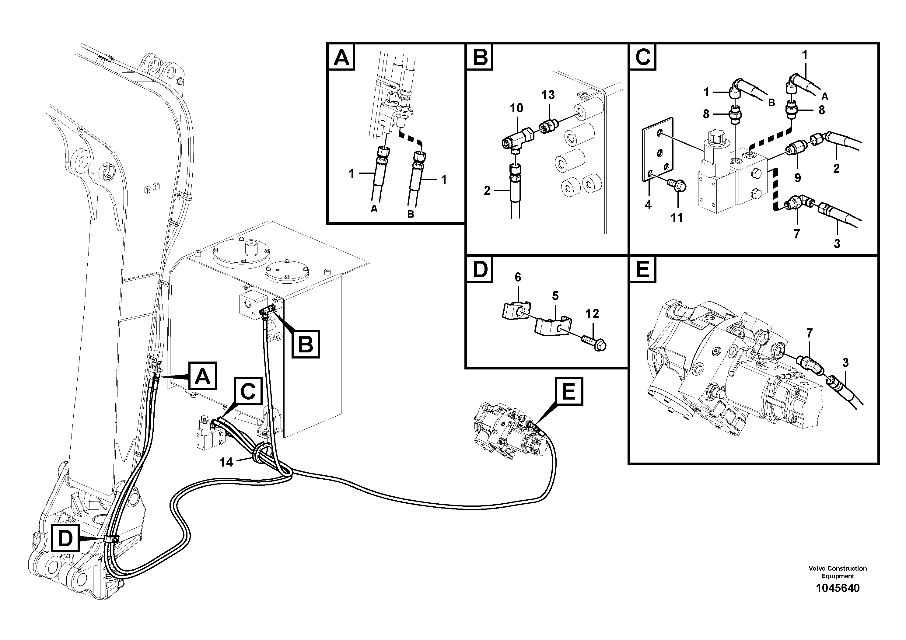 Схема запчастей Volvo EW60C - 62615 Working hydraulic, quick fit on upper frame 