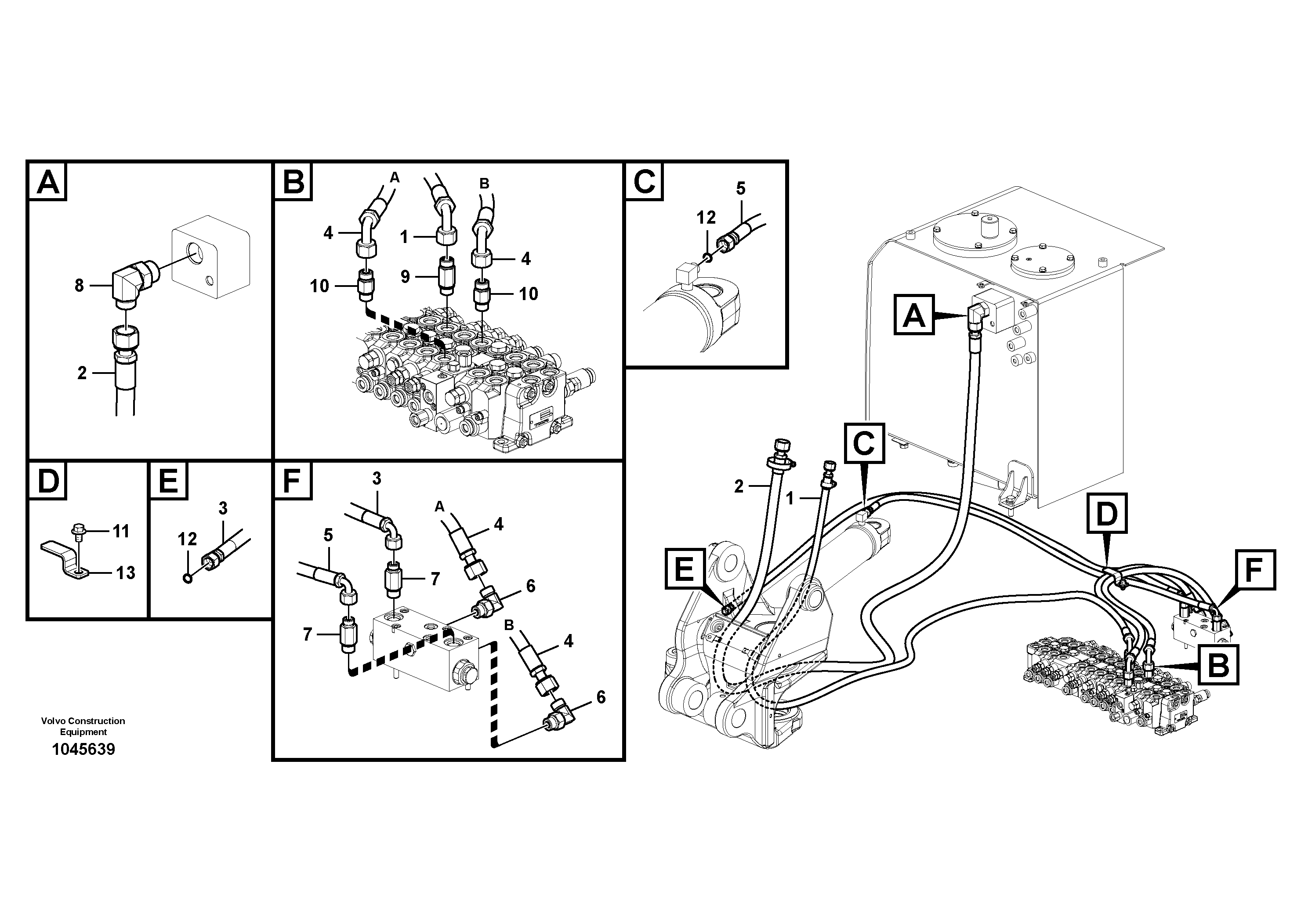 Схема запчастей Volvo EW60C - 64854 Working hydraulic, hammer and shear for upper 