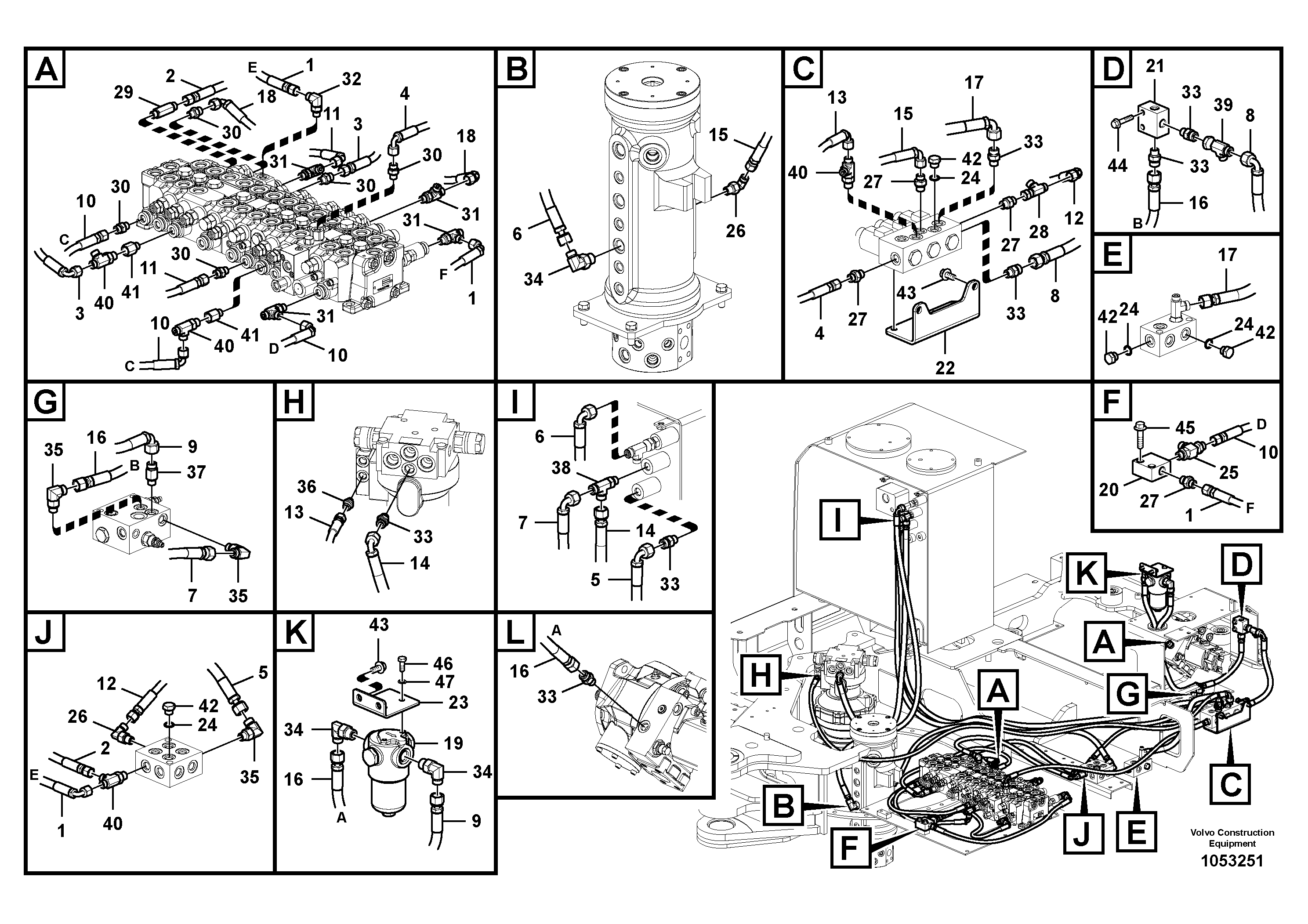 Схема запчастей Volvo EW60C - 105943 Servo system, control valve to solenoid valve 