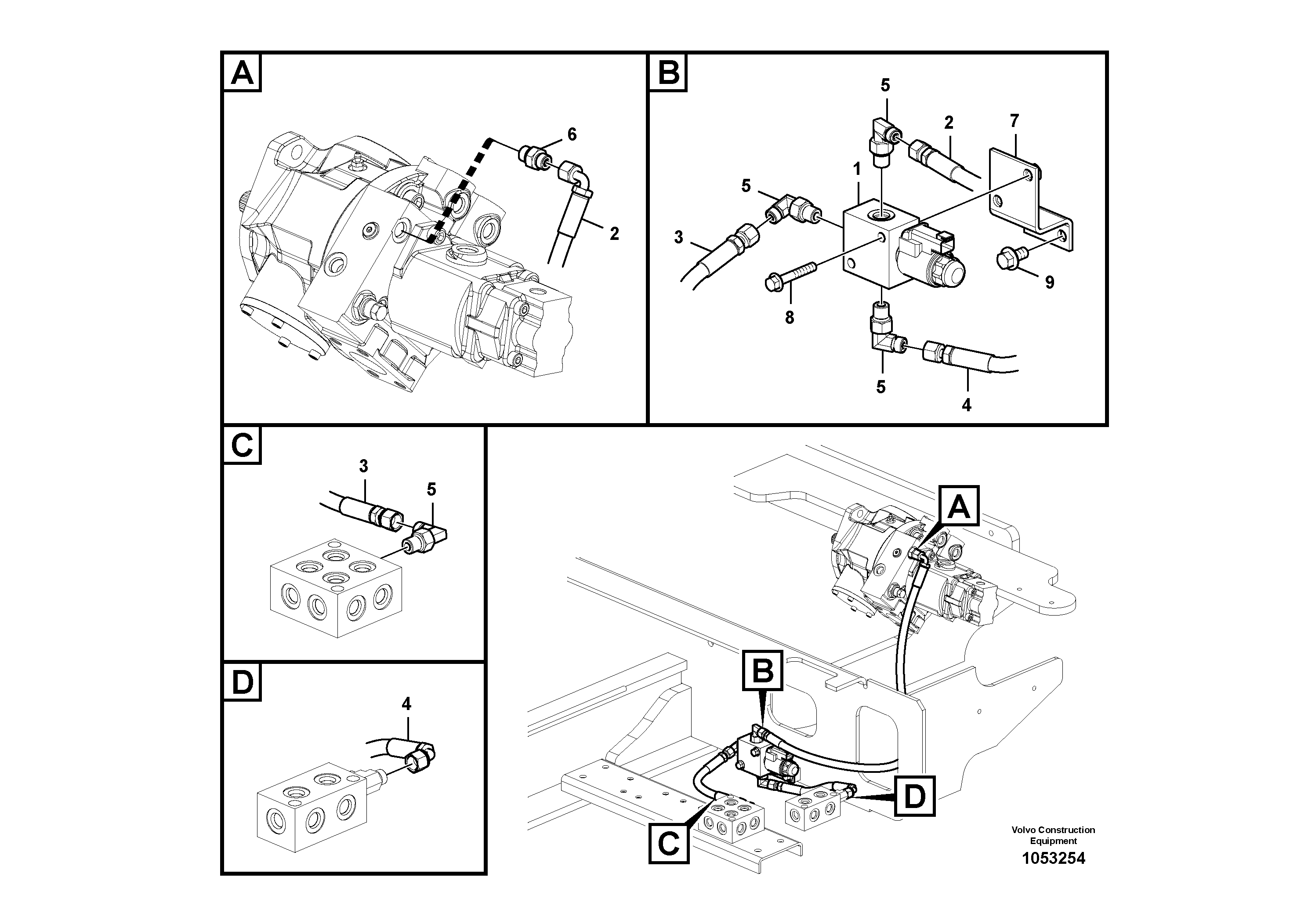 Схема запчастей Volvo EW60C - 62626 Servo system, control valve to solenoid valve 
