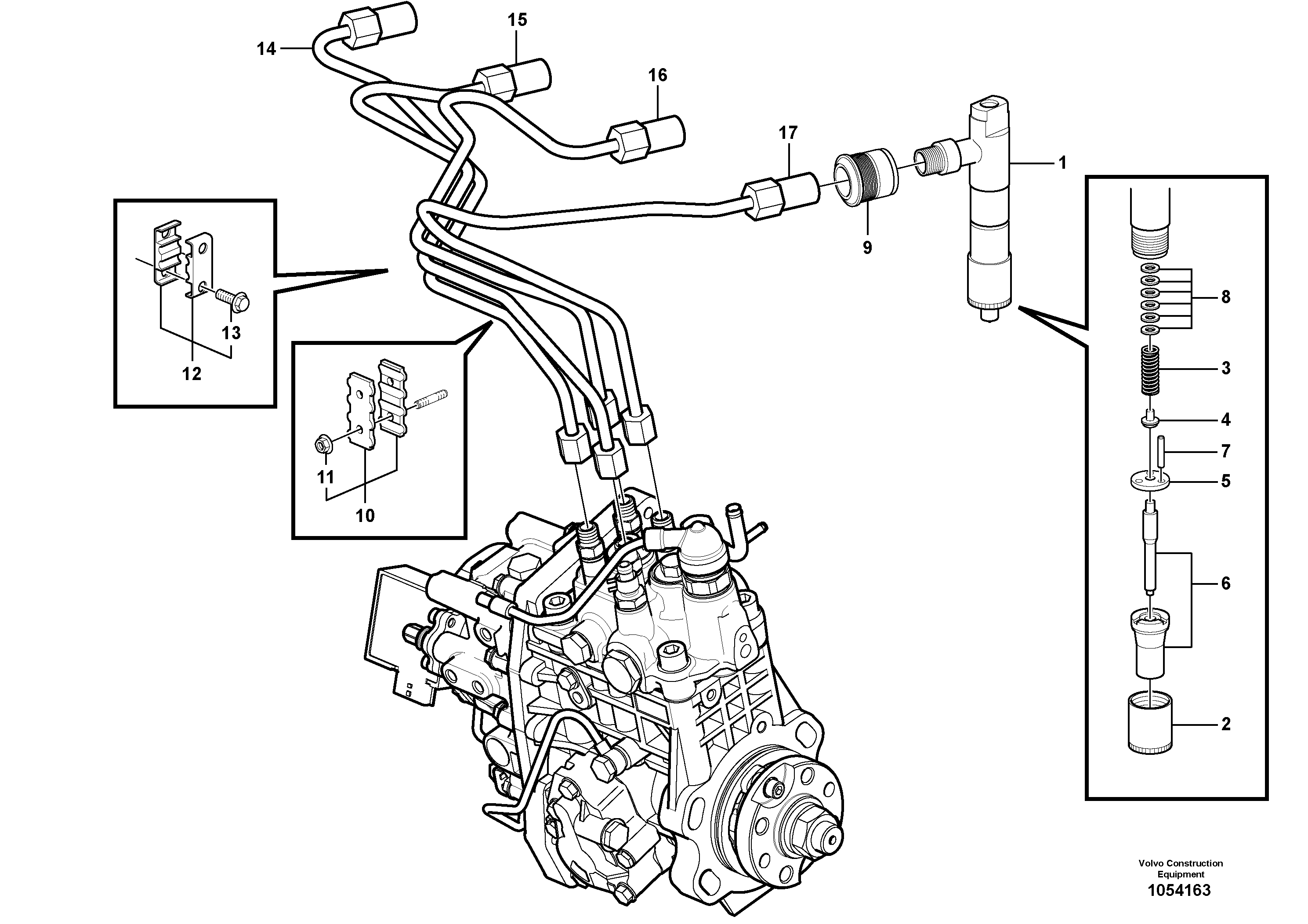 Схема запчастей Volvo EW60C - 64105 Форсунка топливная (инжектор) 