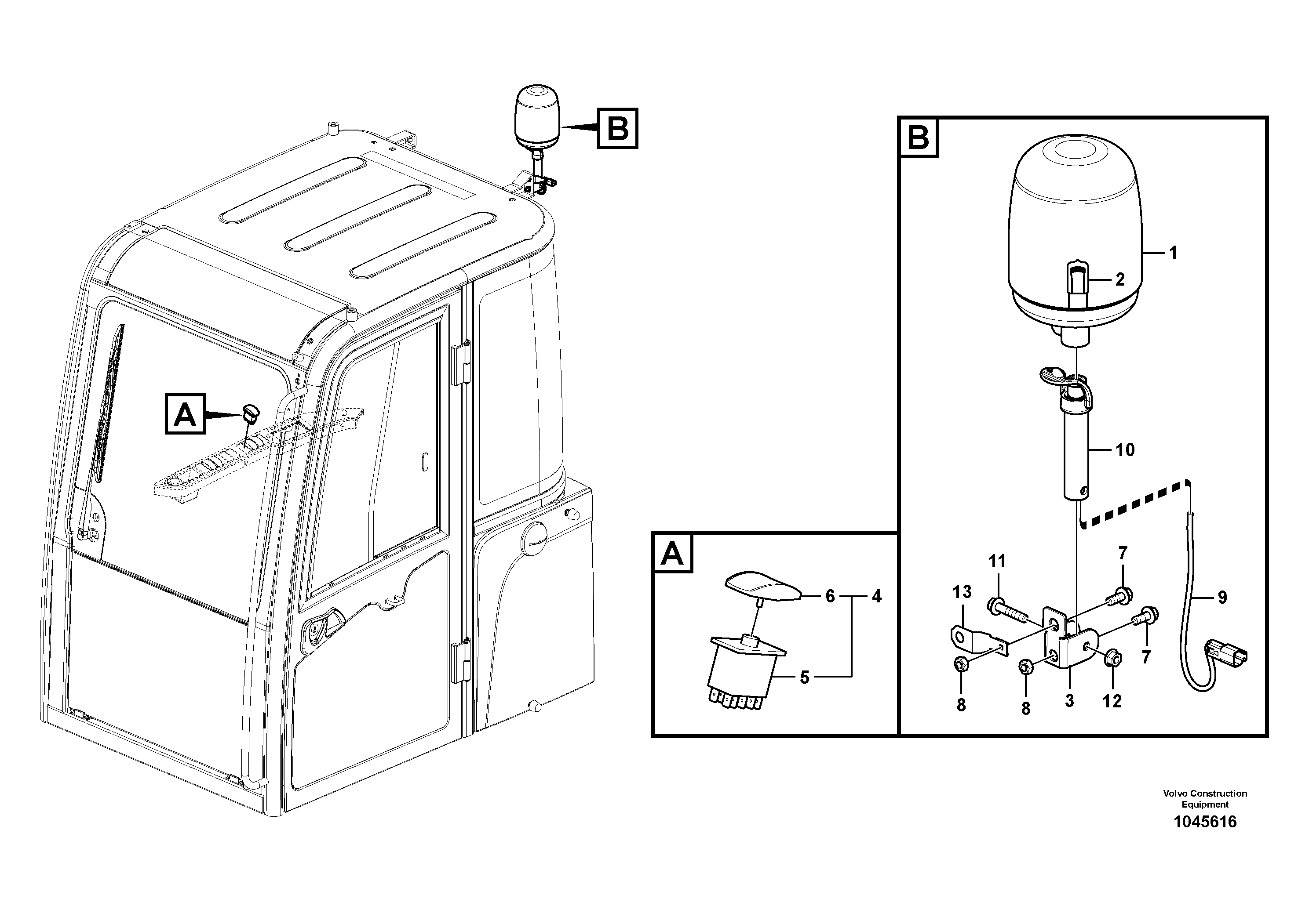 Схема запчастей Volvo EW60C - 65620 Rotating beacon 
