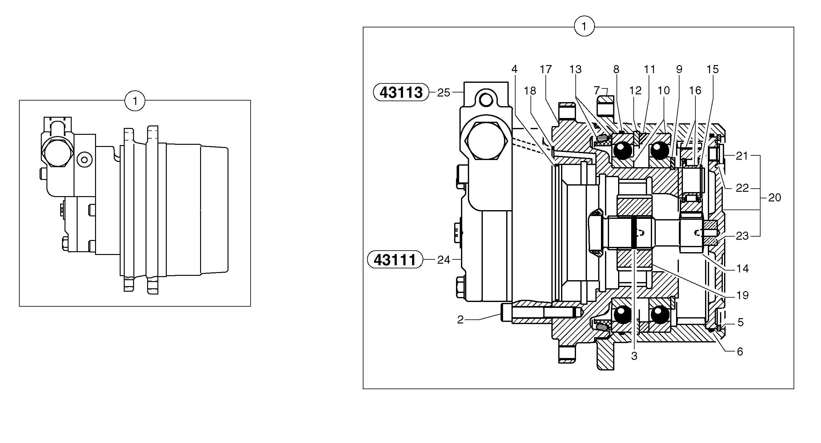Схема запчастей Volvo EC15 - 36131 Travelling gear motor assy / without brake EC15 TYPE 265 XR