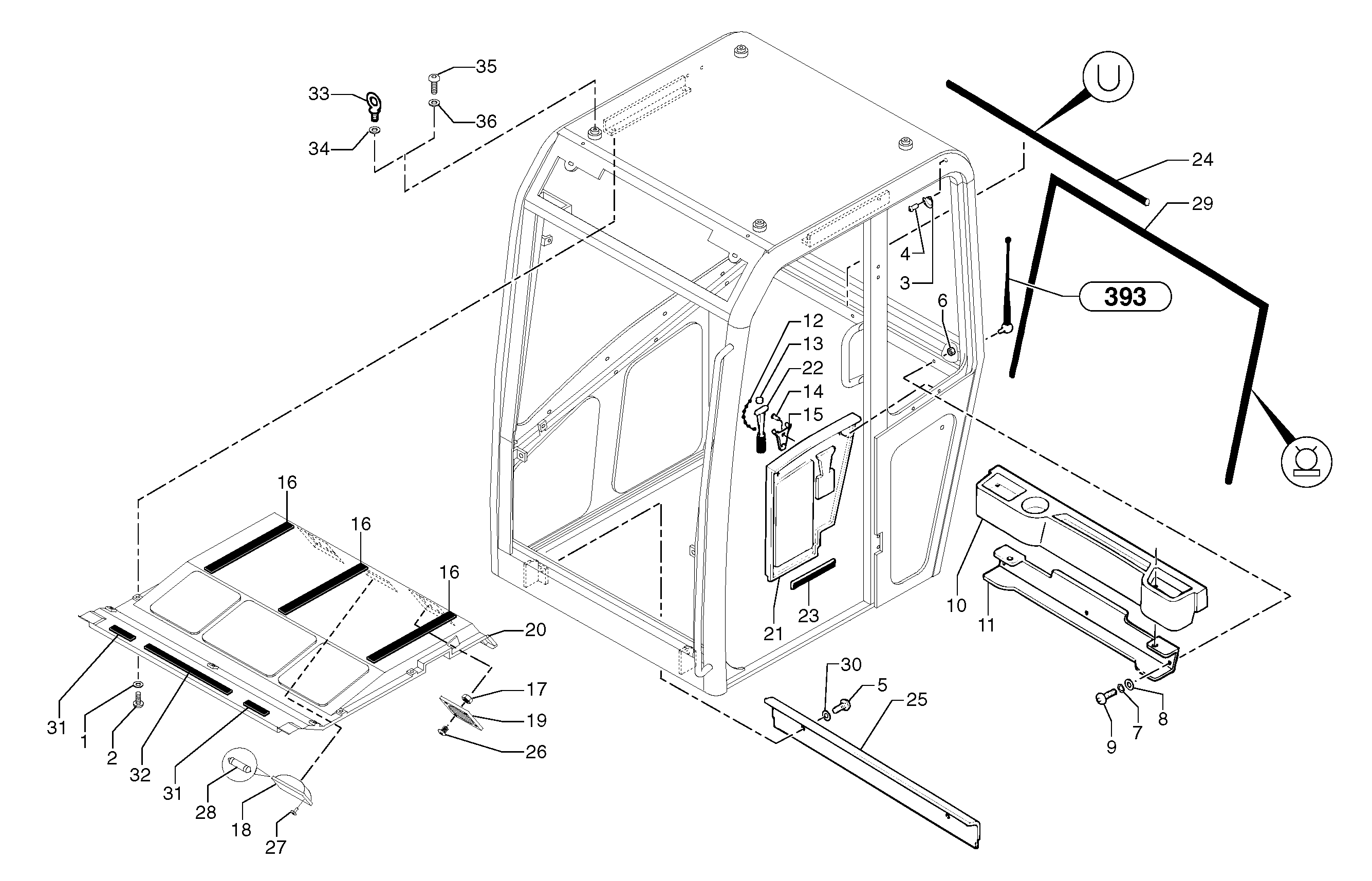 Схема запчастей Volvo EC15 - 5939 Cab : accessories EC15 TYPE 265 XR