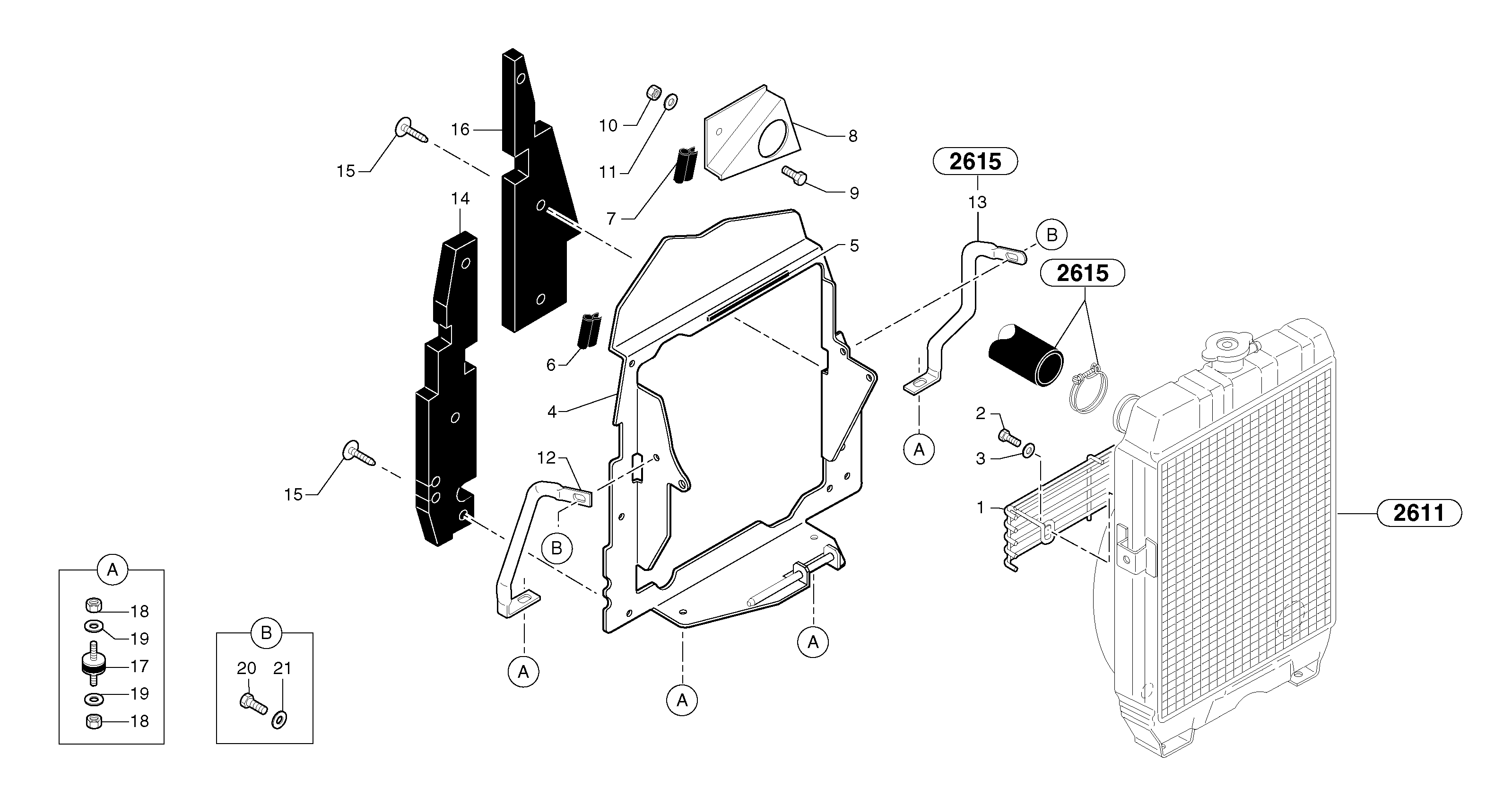 Схема запчастей Volvo EC15 - 93312 Radiator installation EC15 TYPE 261 XT/XTV