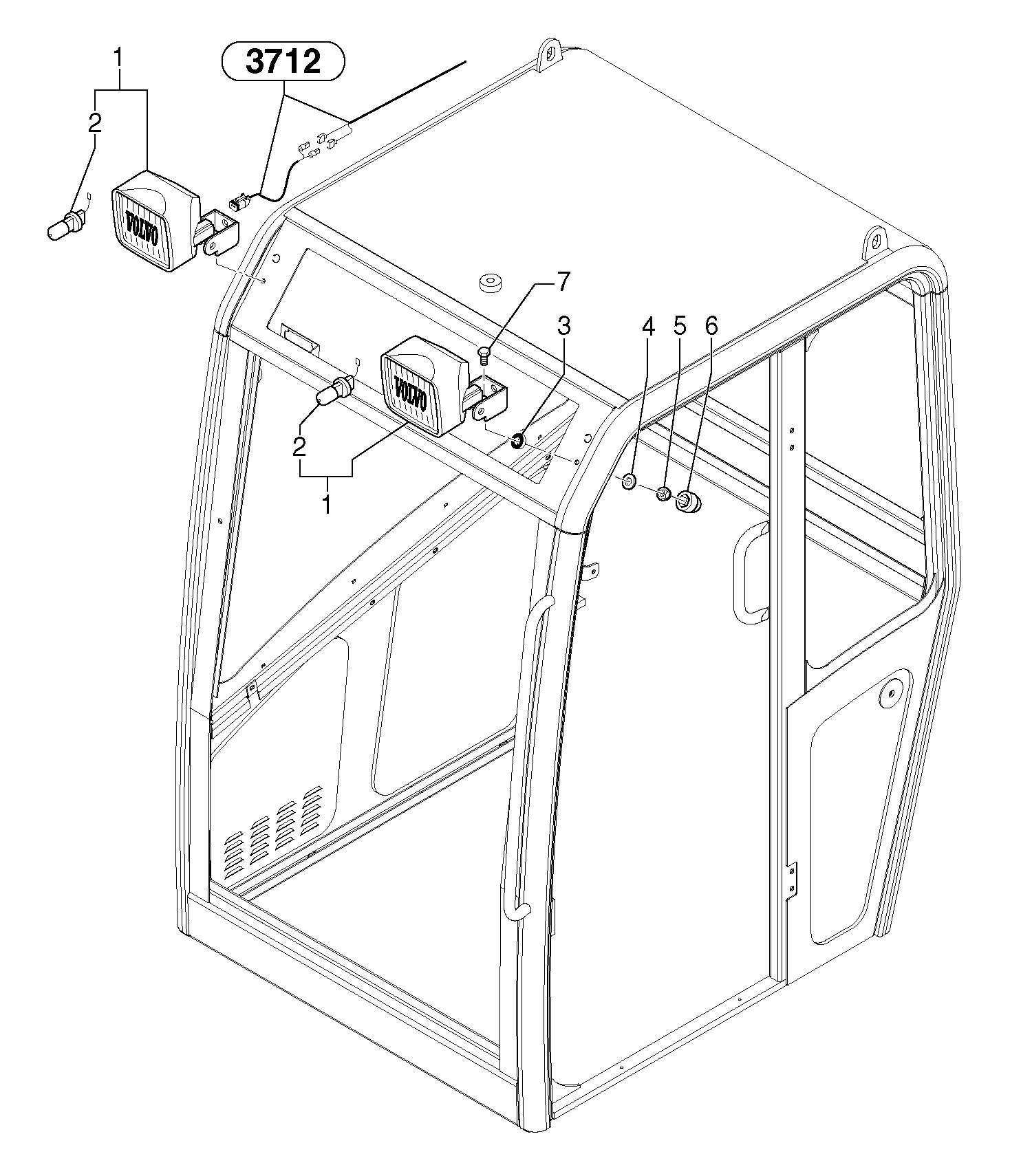 Схема запчастей Volvo EC15 - 6640 Front headlight on cab EC15 TYPE 261 XT/XTV