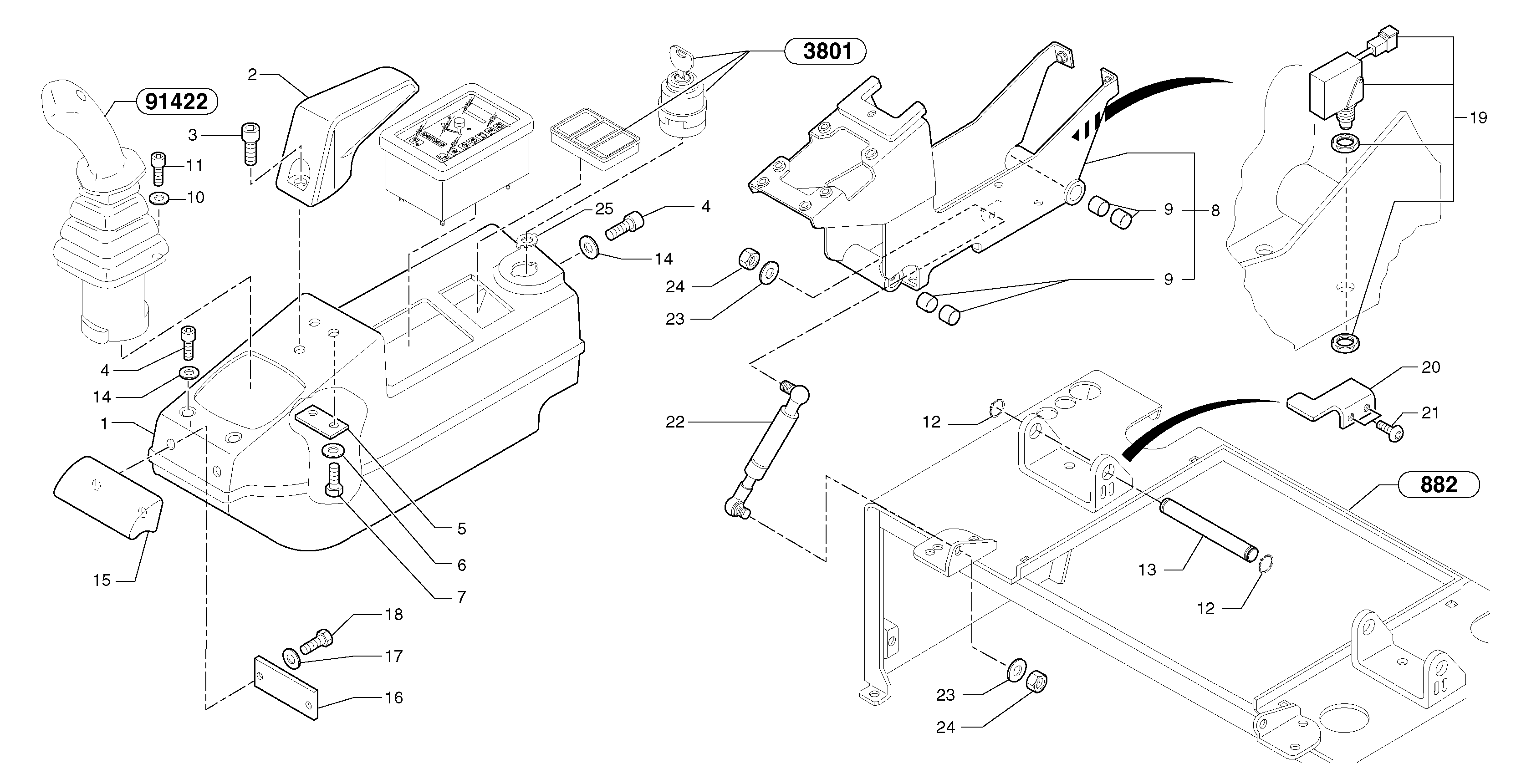 Схема запчастей Volvo EC15 - 94445 Operators station : instrument panel ( right ) EC15 TYPE 265 XR