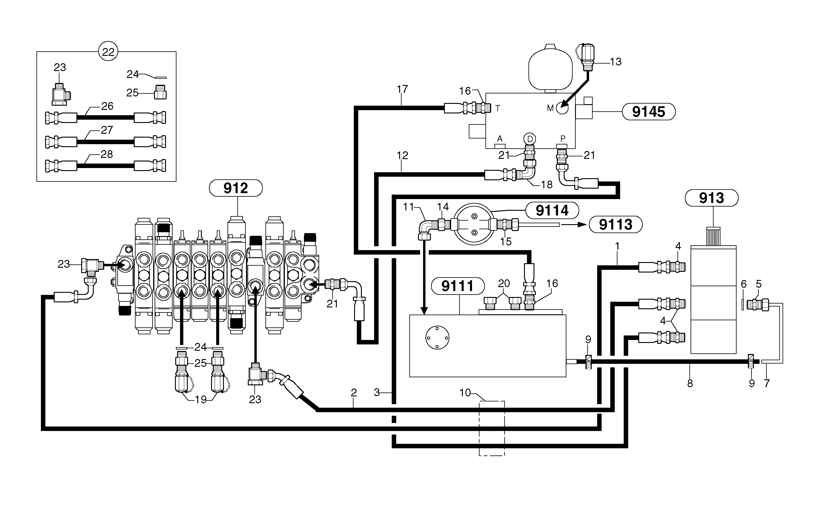 Схема запчастей Volvo EC15 - 5580 Attachments supply and return circuit EC15 TYPE 265 XR
