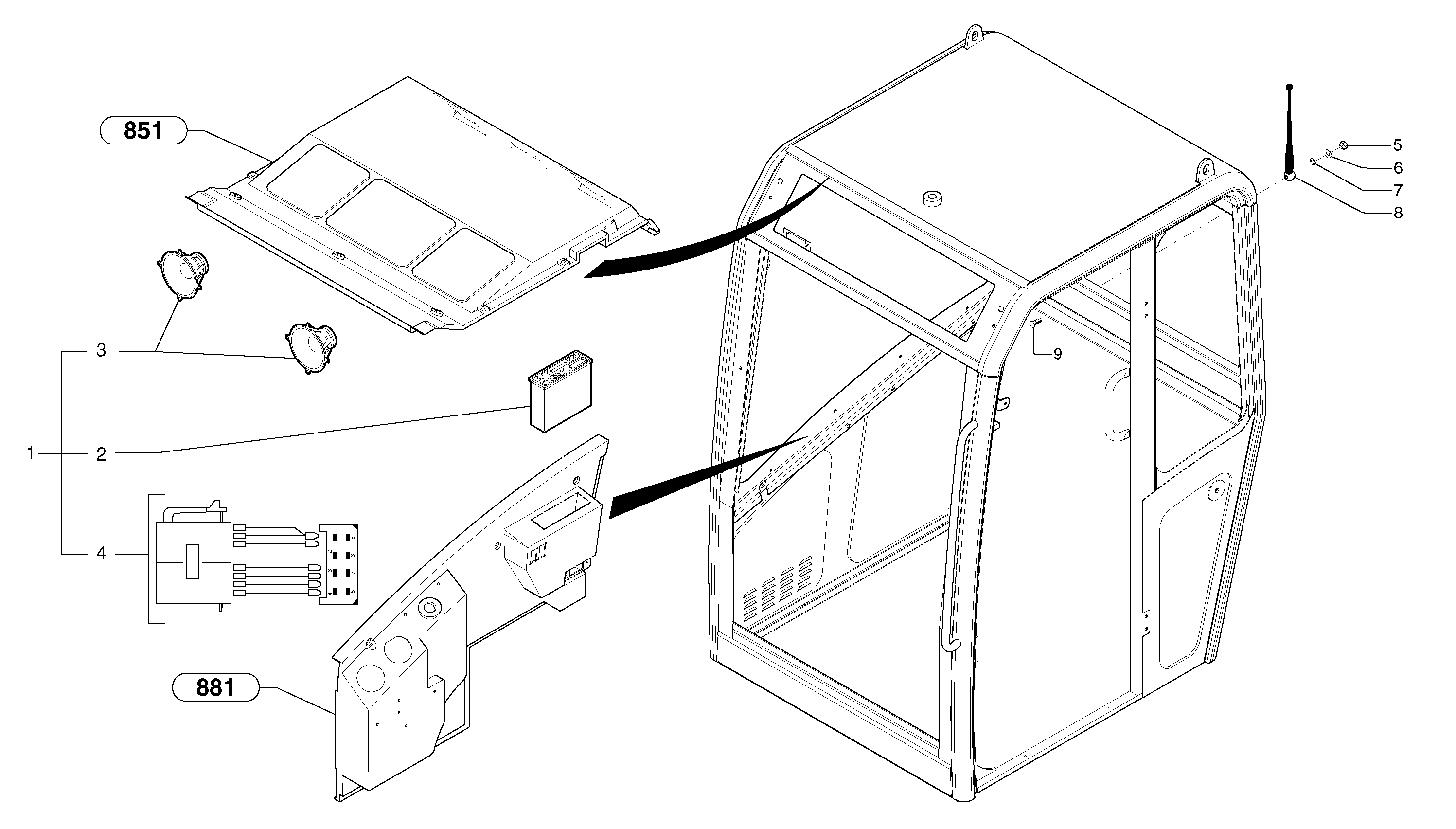 Схема запчастей Volvo EC15 - 5803 Radio kit EC15 TYPE 261 XT/XTV