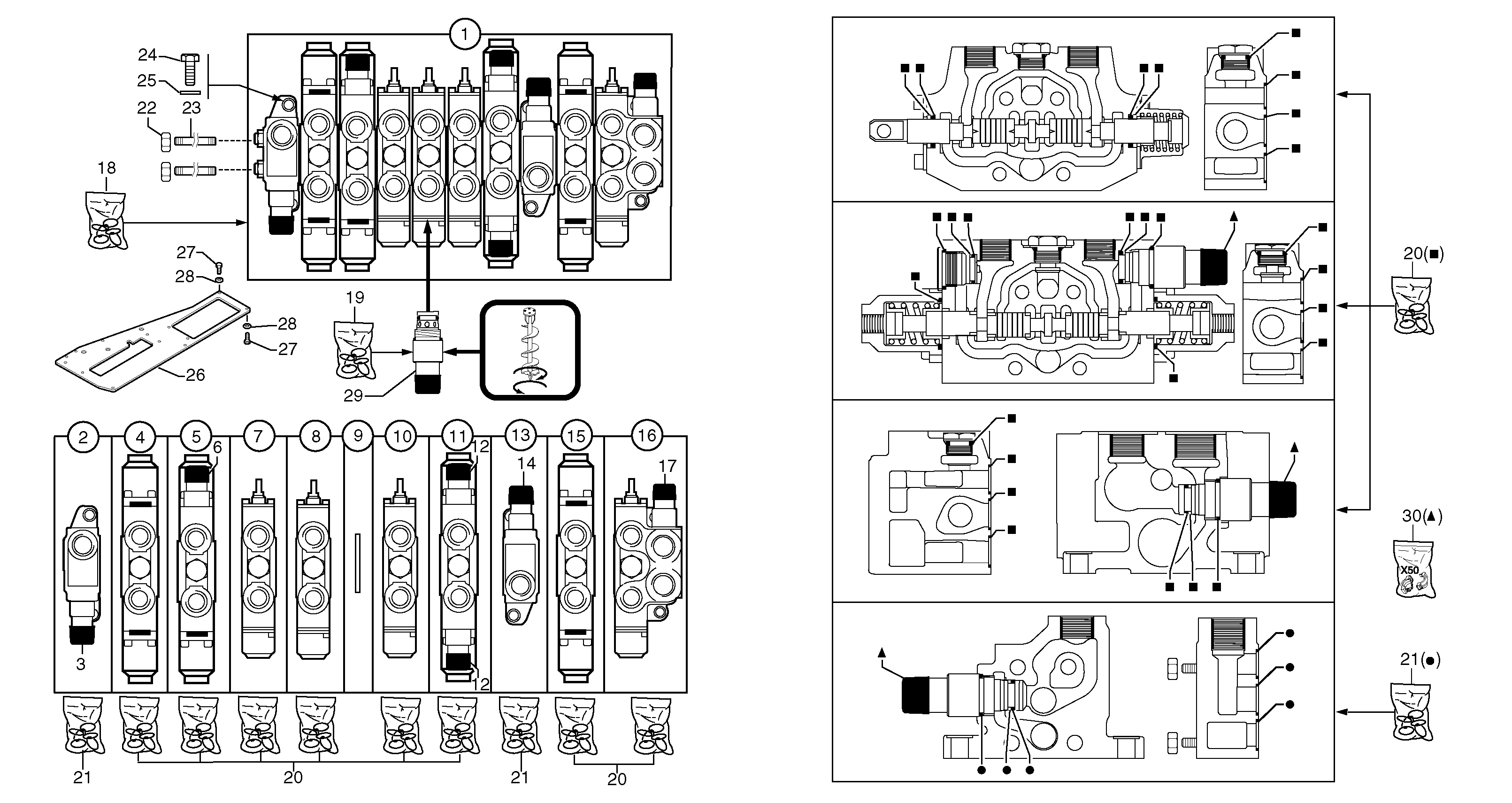 Схема запчастей Volvo EC15 - 104897 Клапан регулирующий (распределительный) восьмиходовой EC15 TYPE 265 XR