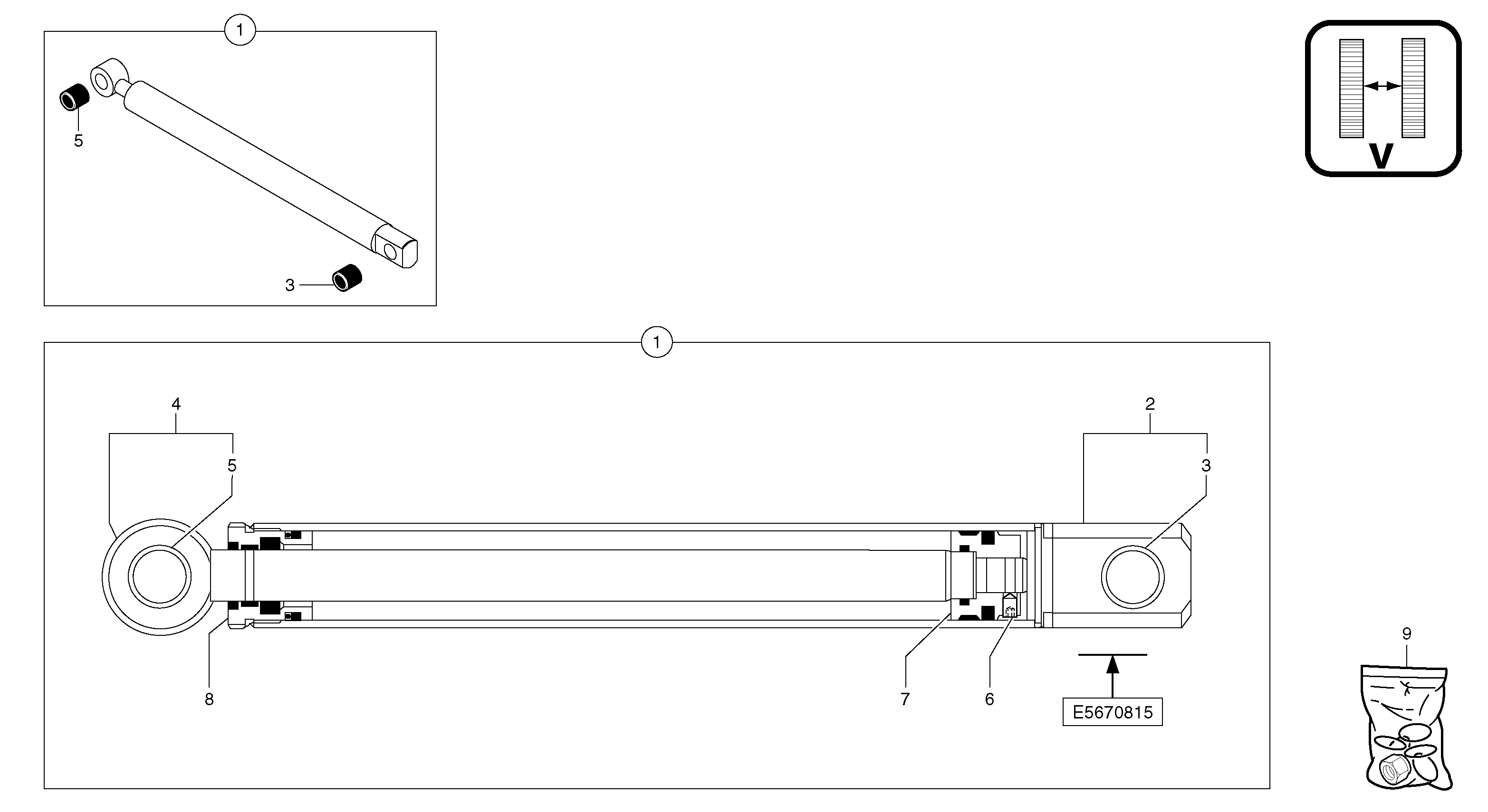 Схема запчастей Volvo EC15 - 5815 Variable track cylinder EC15 TYPE 261 XT/XTV