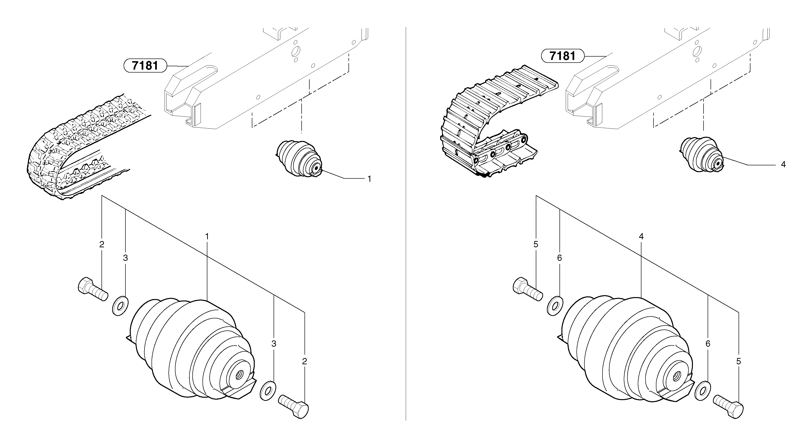 Схема запчастей Volvo EC15 - 5821 Lower roller ( steel and rubber tracks ) EC15 TYPE 261 XT/XTV