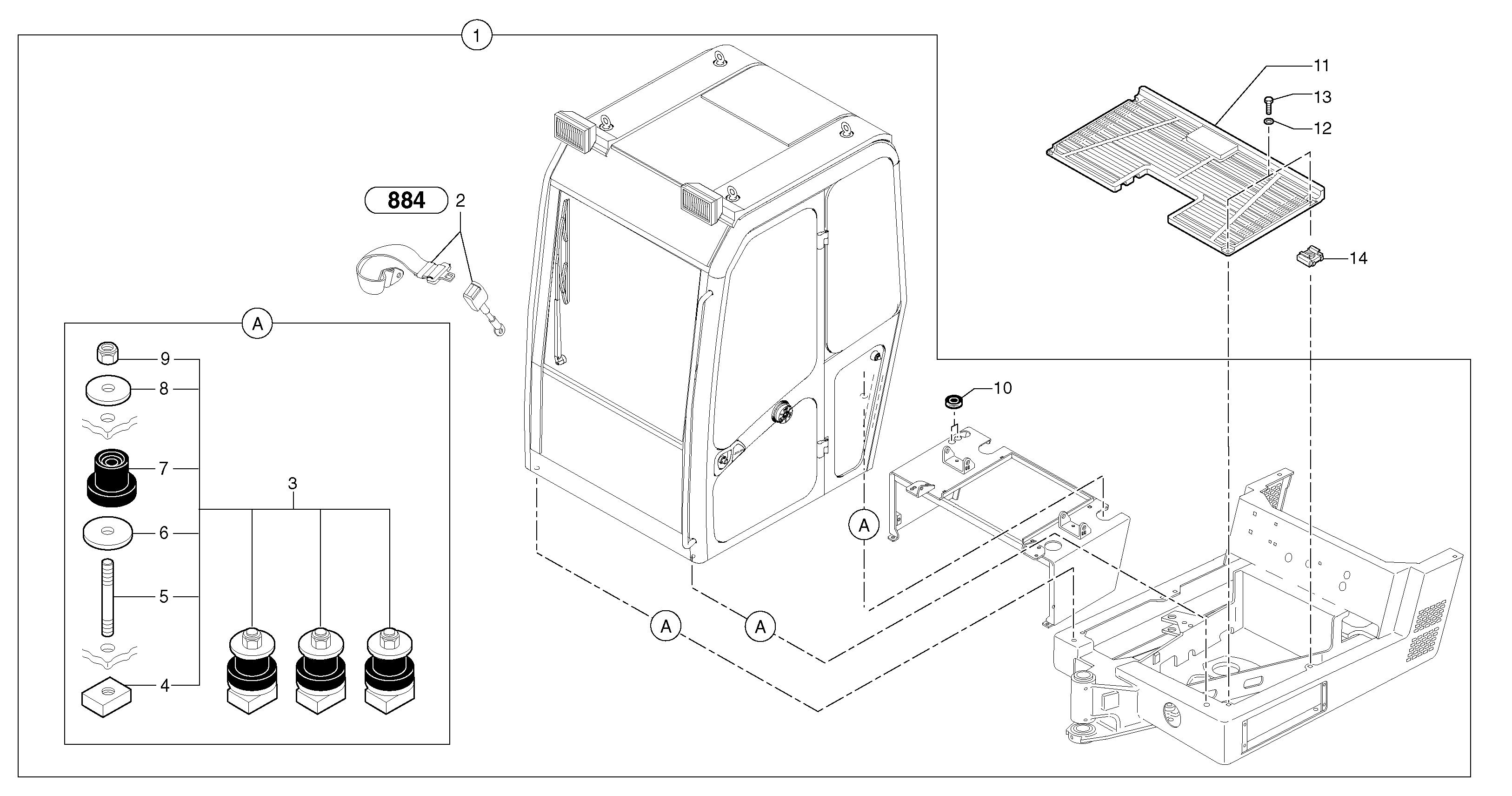 Схема запчастей Volvo EC15 - 5833 Equipped cabin EC15 TYPE 261 XT/XTV