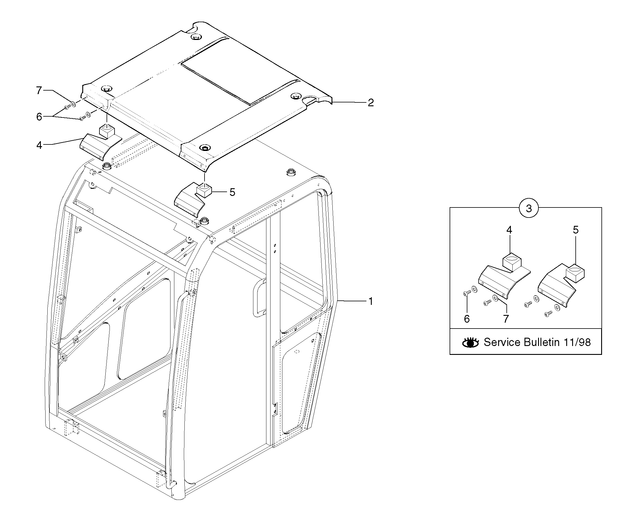 Схема запчастей Volvo EC15 - 5836 Cab : framework / roof EC15 TYPE 261 XT/XTV