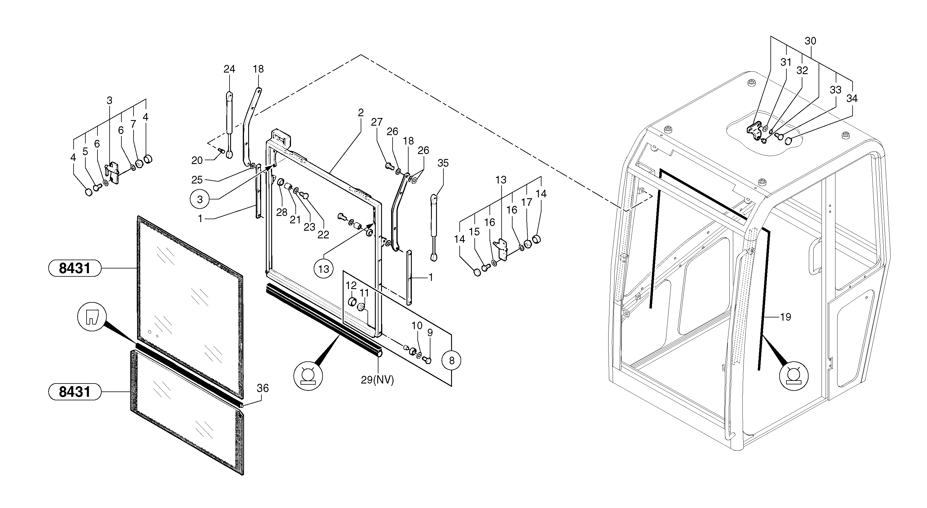 Схема запчастей Volvo EC15 - 5839 Cab : sliding window ( front ) EC15 TYPE 261 XT/XTV