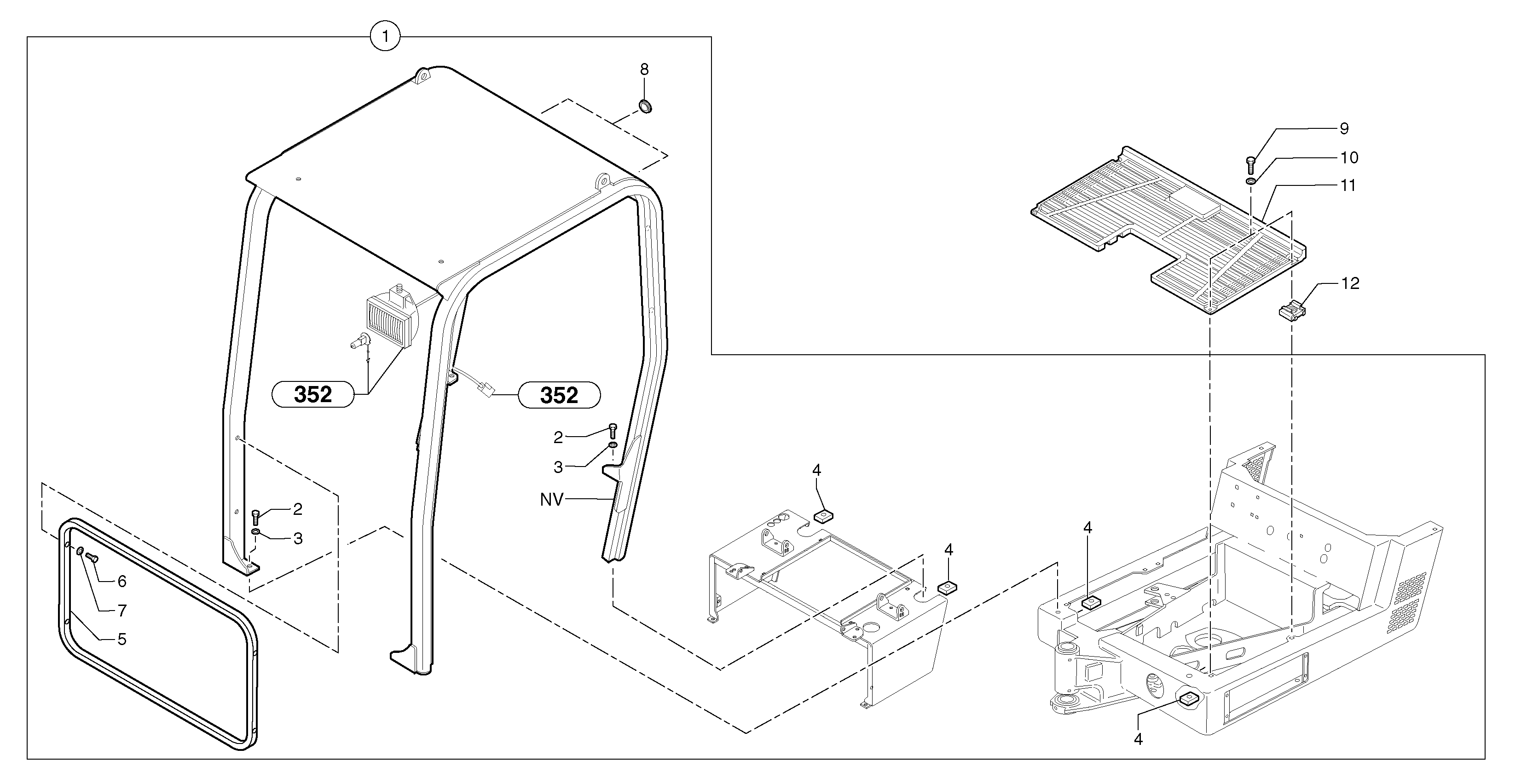Схема запчастей Volvo EC15 - 5841 Canopy EC15 TYPE 261 XT/XTV