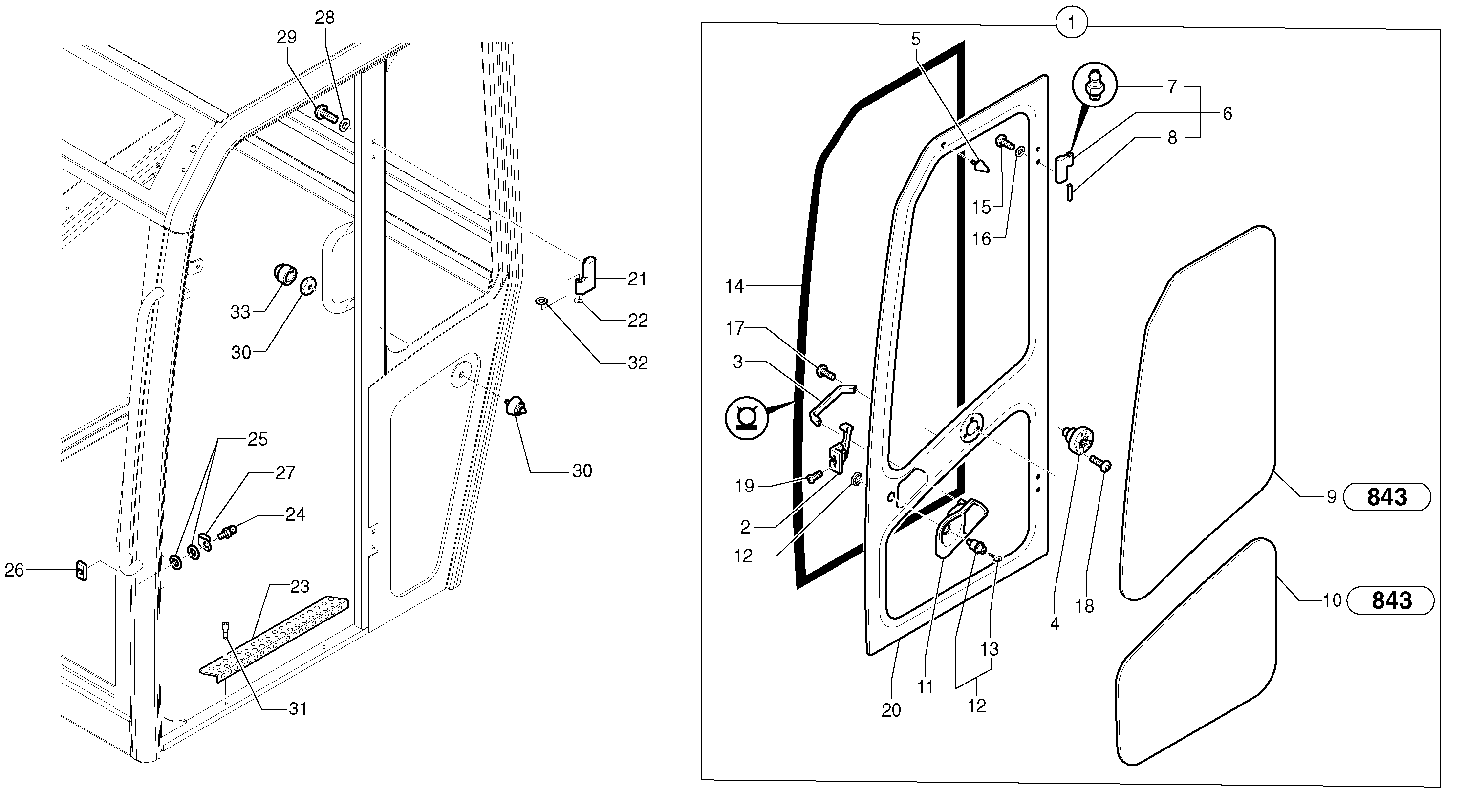 Схема запчастей Volvo EC15 - 5846 Cab : door EC15 TYPE 261 XT/XTV
