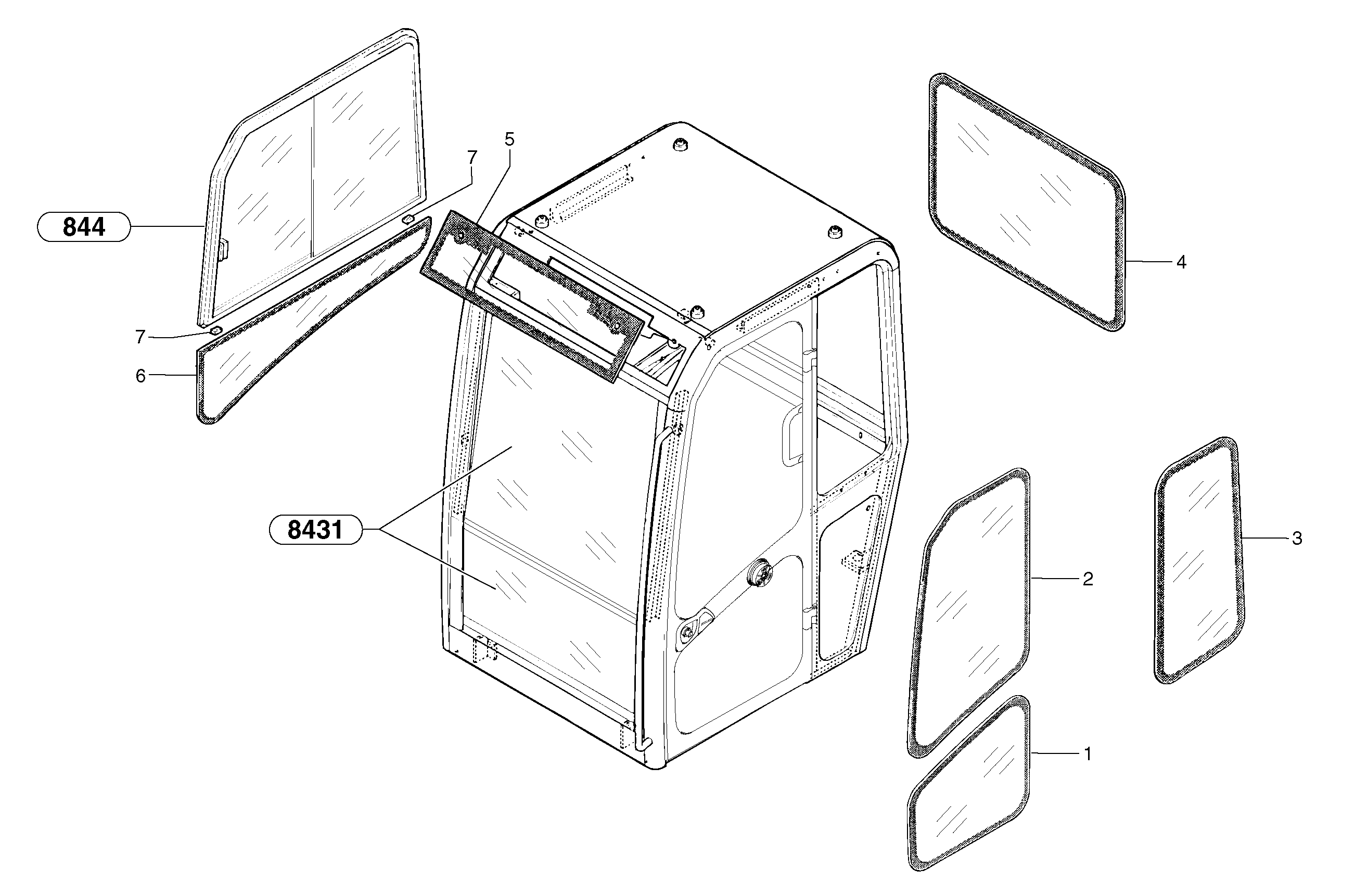 Схема запчастей Volvo EC15 - 5848 Cab : glass EC15 TYPE 261 XT/XTV