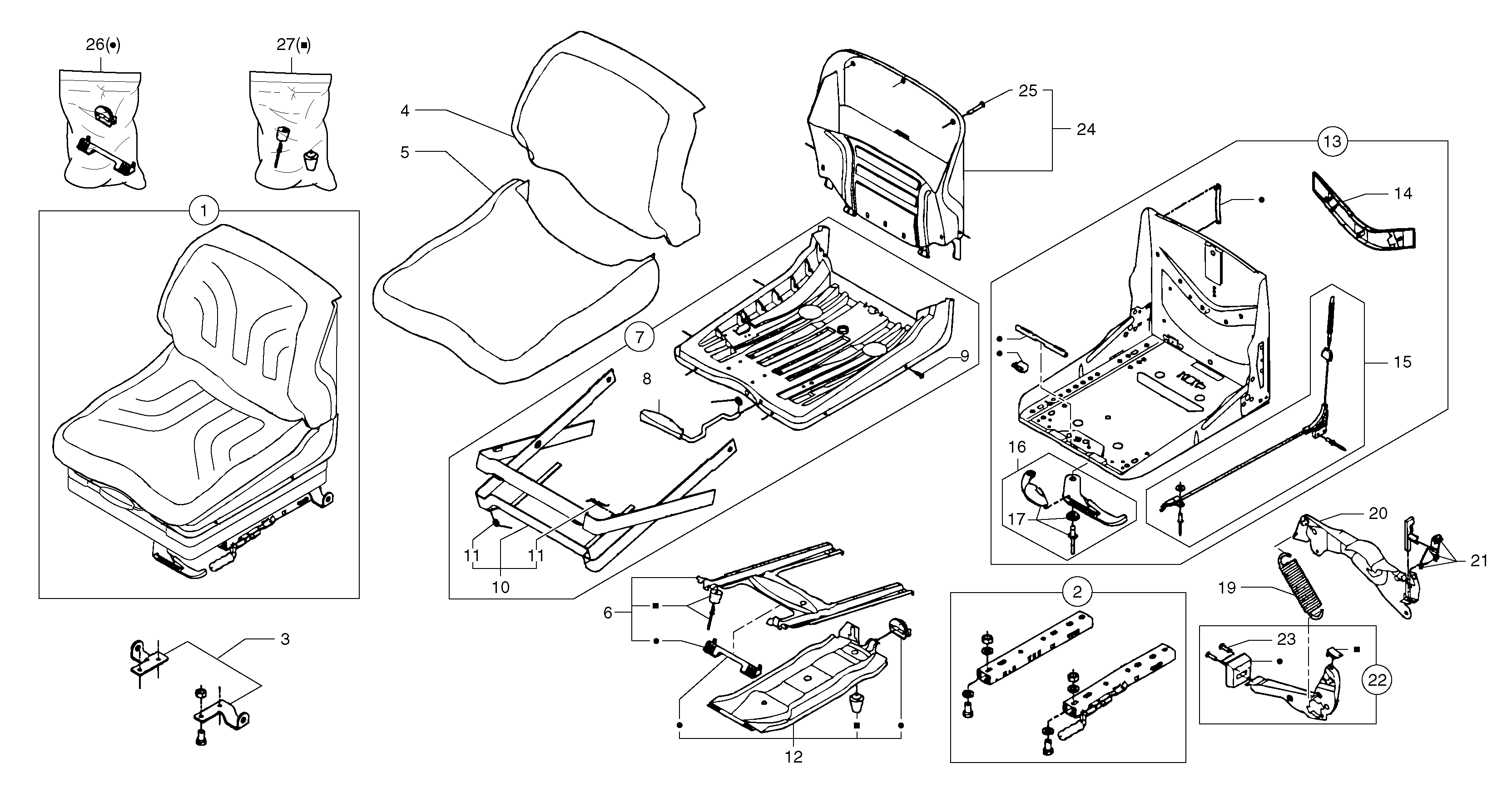 Схема запчастей Volvo EC15 - 5863 Suspended seat EC15 TYPE 261 XT/XTV