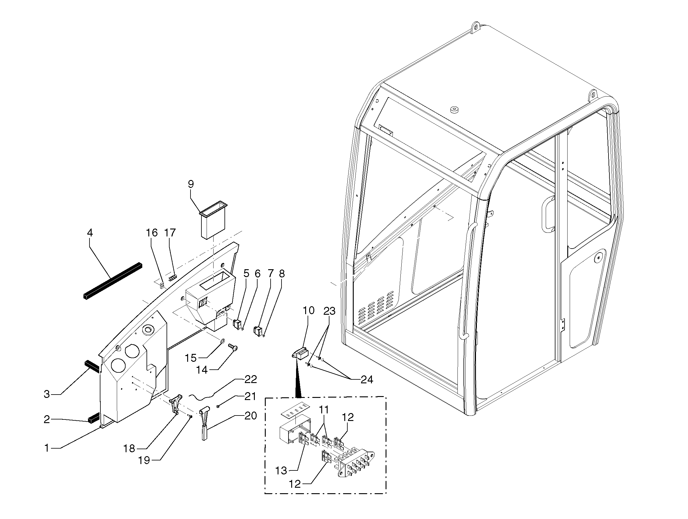 Схема запчастей Volvo EC15 - 5886 Cab : console EC15 TYPE 261 XT/XTV