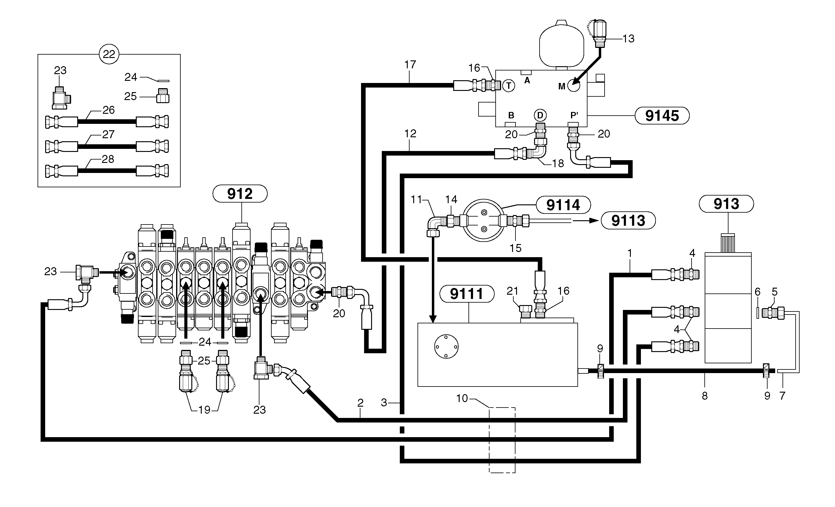 Схема запчастей Volvo EC15 - 5903 Attachments supply and return circuit EC15 TYPE 261 XT/XTV