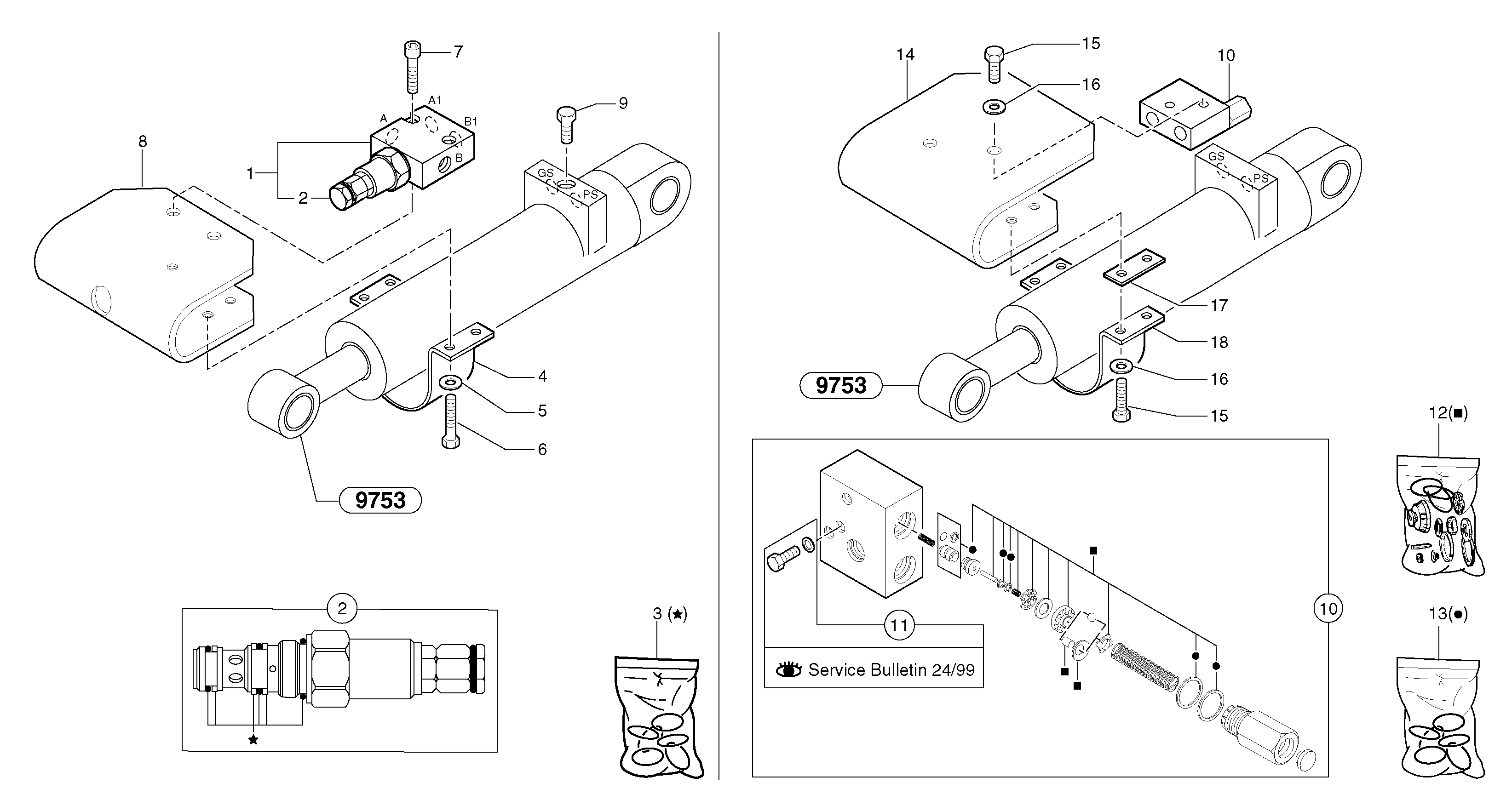 Схема запчастей Volvo EC15 - 104869 Safety valve ( dipper arm cylinder ) EC15 TYPE 261 XT/XTV