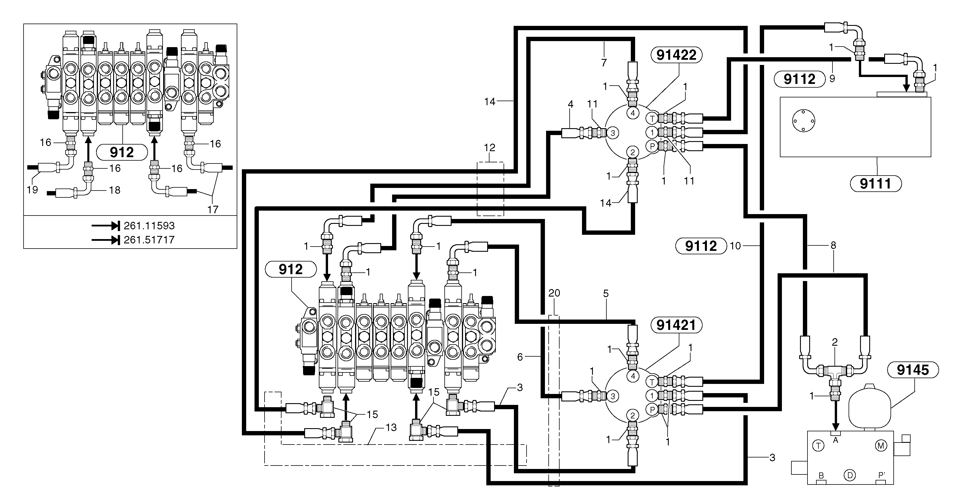 Схема запчастей Volvo EC15 - 5969 Hydr. circuit ( controls attachment ) EC15 TYPE 261 XT/XTV