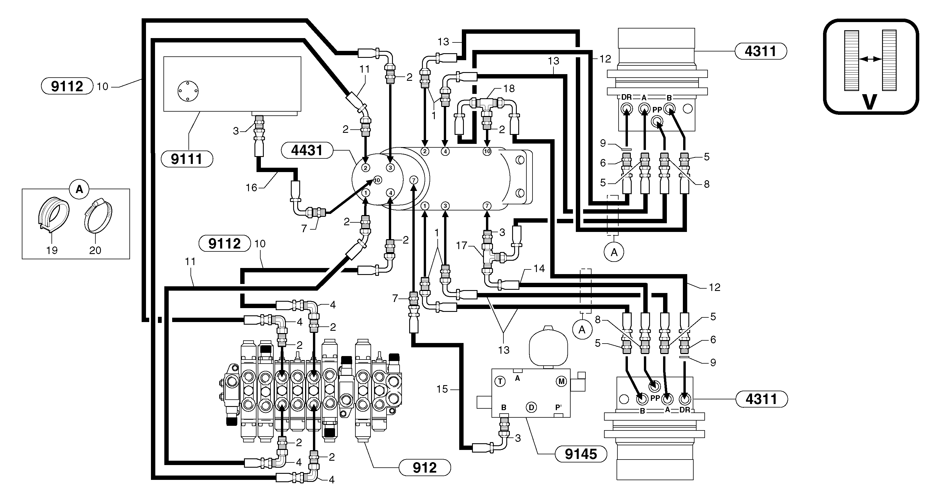 Схема запчастей Volvo EC15 - 102243 Hydr. circuit. ( travelling ) variable track EC15 TYPE 261 XT/XTV