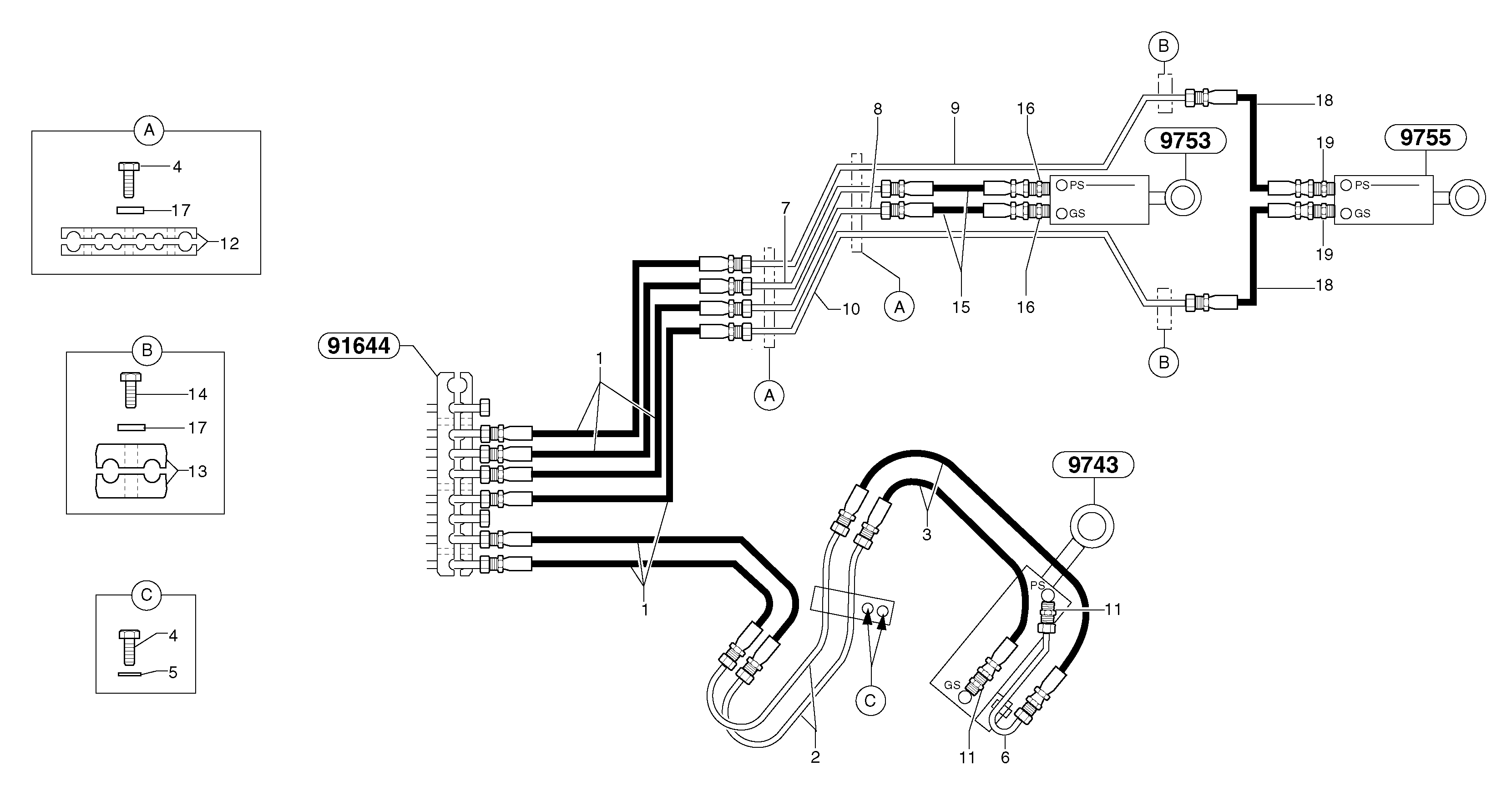 Схема запчастей Volvo EC15 - 29310 Hydr. circuit.( boom / dipper arm / bucket ) EC15 TYPE 261 XT/XTV
